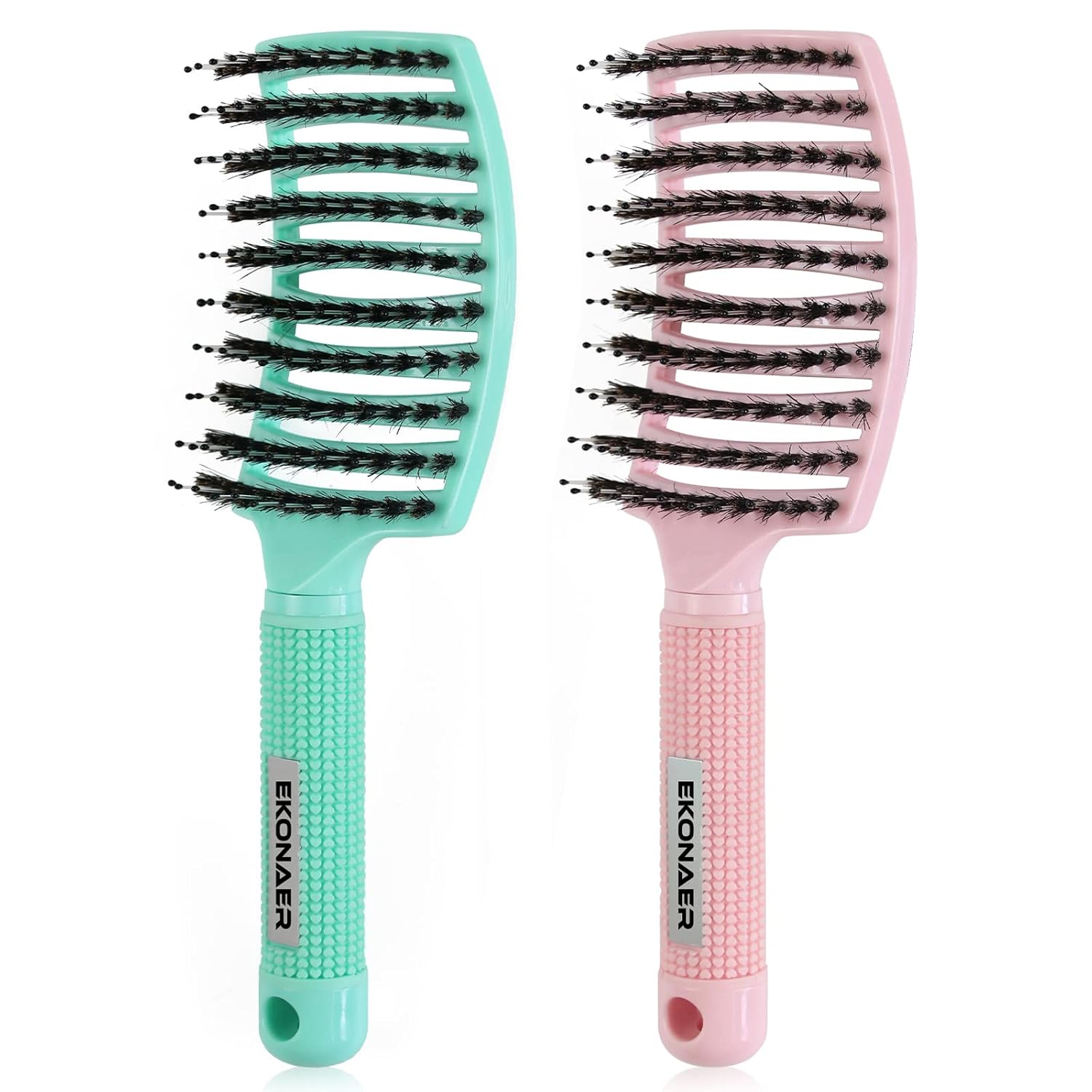 2 Pack Detangling Brush Getting Knots Out without Pain Adds Shine and Makes Hair Smooth,Detangler Boar Bristle Hair Brush for Adult & Kids Wet or Dry Hair(Light Green&Pink)