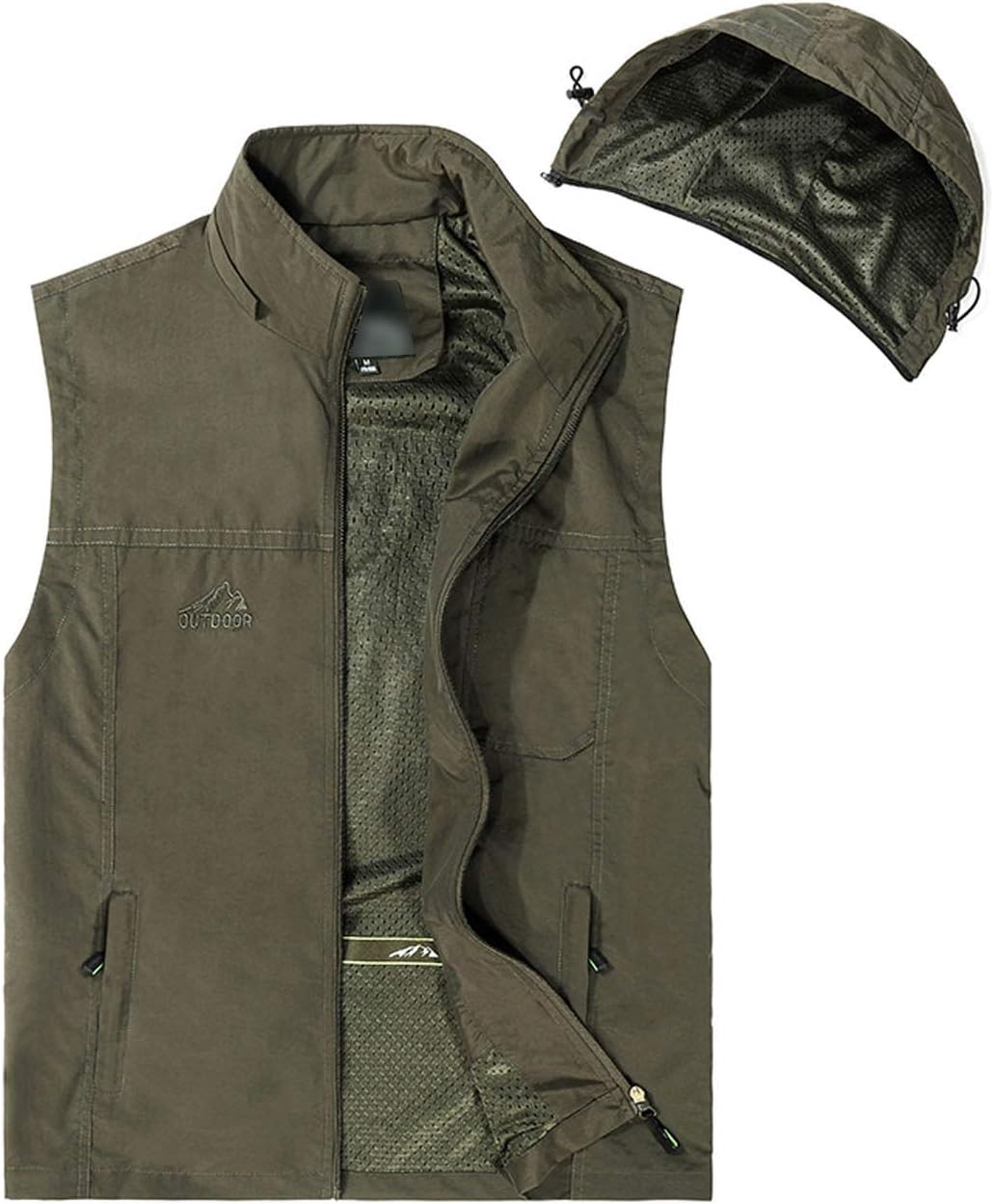 Flygo Men' Casual Lightweight Work Safari Travel Fishing Vest With Detachable Hood