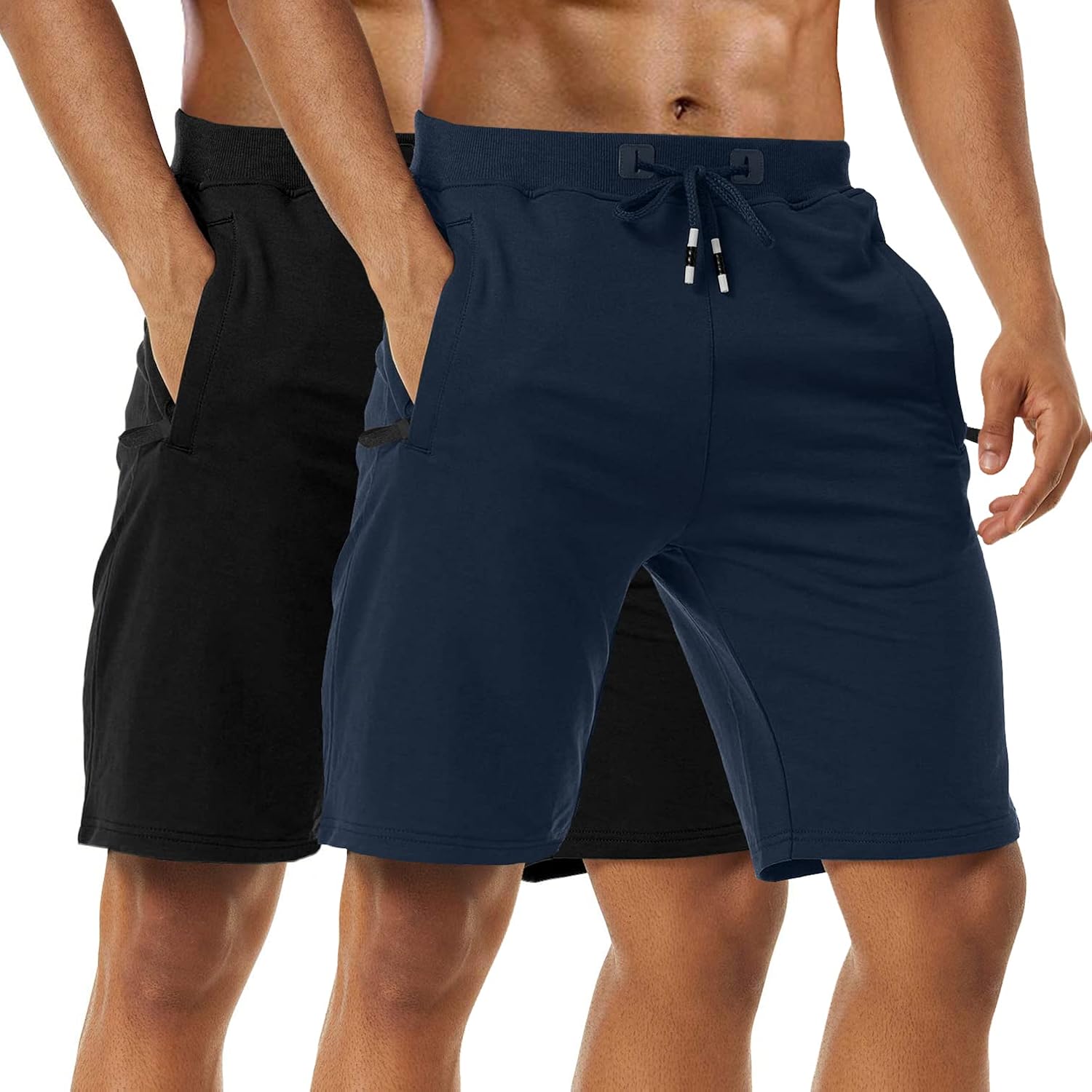 Boyzn Men' Athletic Shorts Comfortable Cotton Workout Shorts Elastic Waist Running Shorts with Zipper Pockets