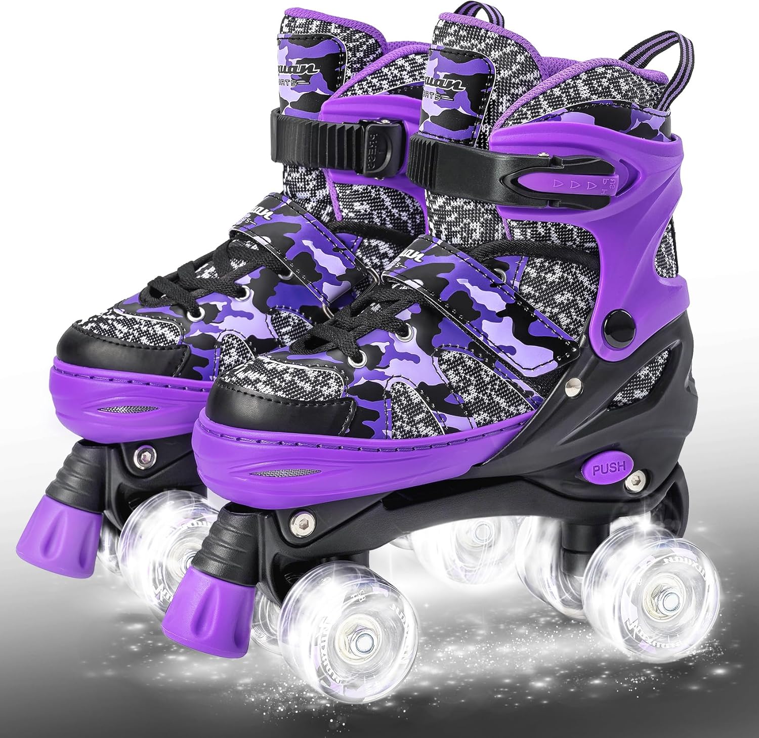 Kuxuan Skates Boys and Girls Camo Adjustable Roller Skates with Light up Wheels, Fun Illuminating Rollerskate for Kids Girls Youth