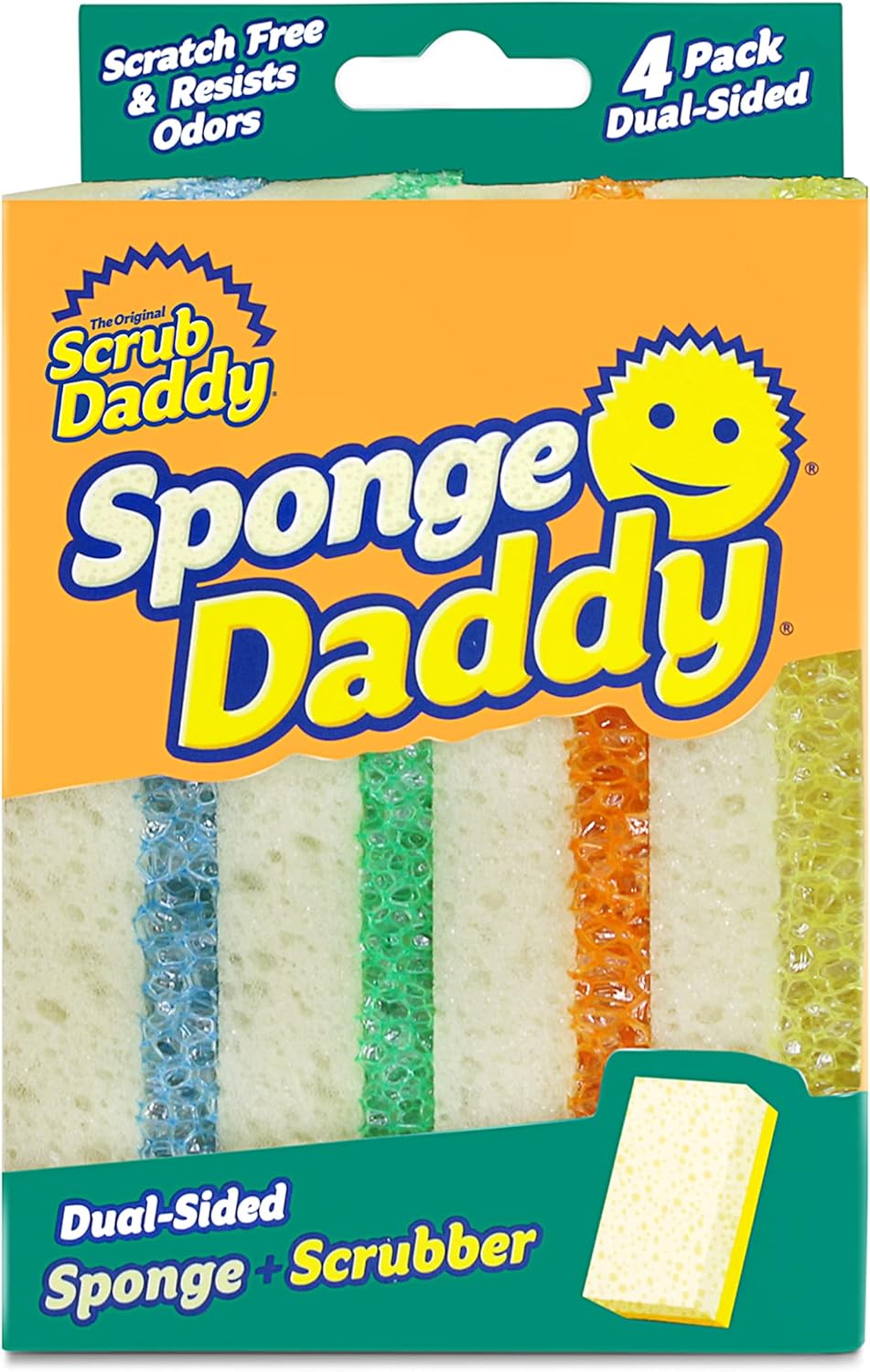 Scrub Daddy Sponge Daddy - Scratch-Free Multipurpose Dish Sponge - BPA Free & Made with Polymer Foam - Stain & Odor Resistant Kitchen Sponge (4 Count)