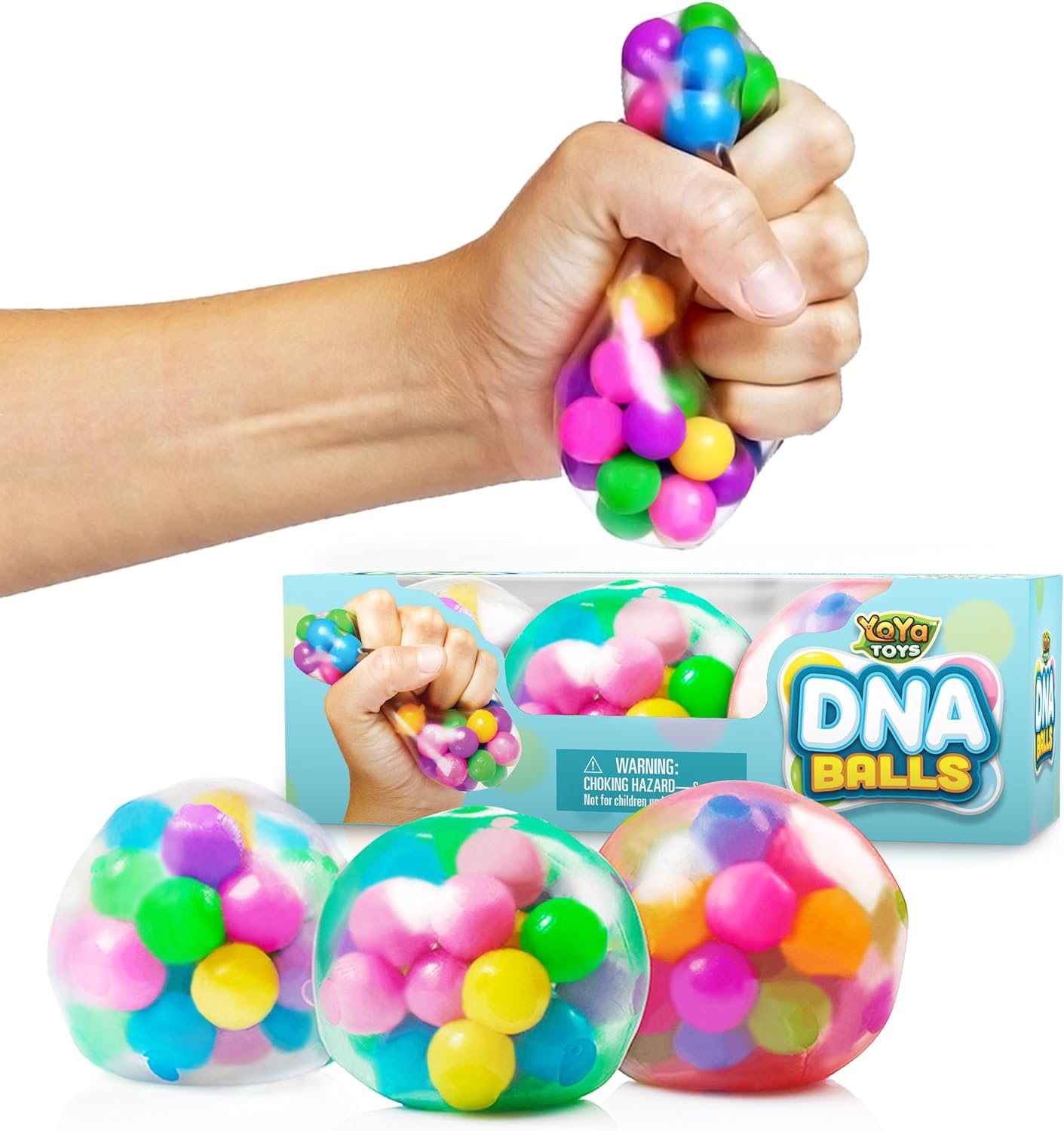 YoYa Toys DNA Balls - Fidget Toy Stress Ball - Colorful Soft Squishy - Mental Stimulation, Clarity & Focus Tool - Fun for Any Age - 3 Pack