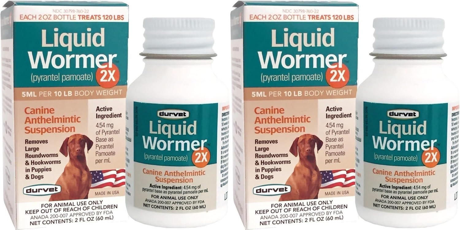 Durvet 2X Liquid Wormer, 2 oz, for Puppies and Adult Dogs - Pack of 2