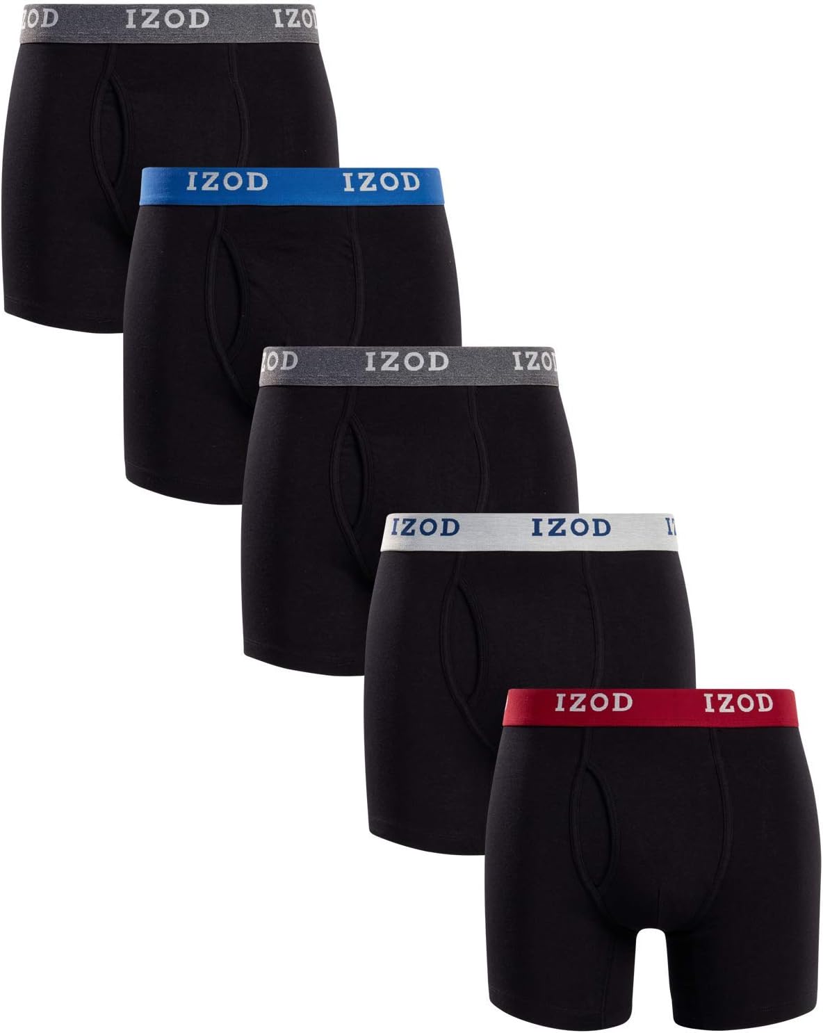 IZOD Mens Underwear  Casual Stretch Boxer Briefs with Functional Fly (5 Pack)