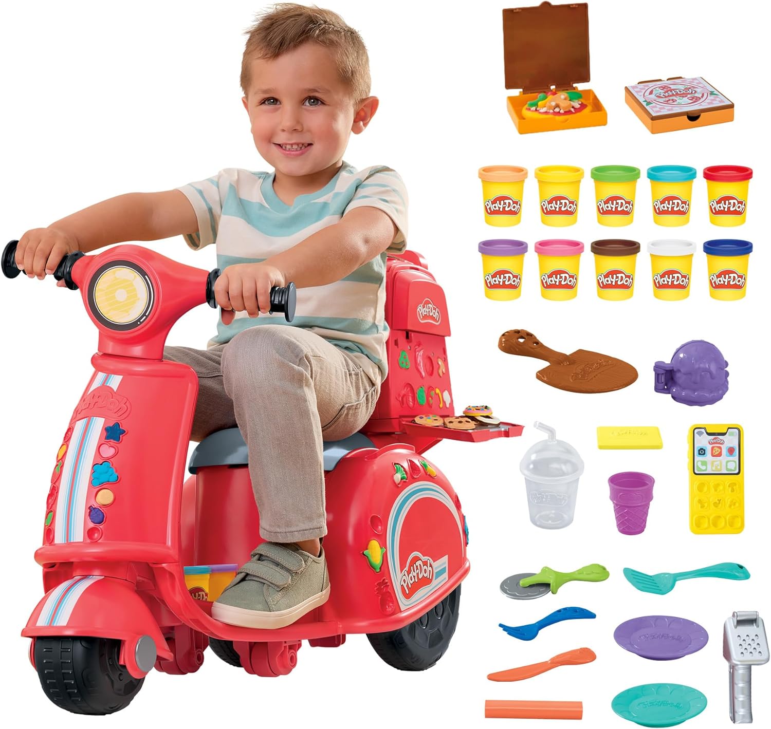 Play-Doh Pizza Delivery Scooter Playset, Large Ride-On Play Food Preschool Toys for Boys & Girls 3-5, Kids Arts & Crafts