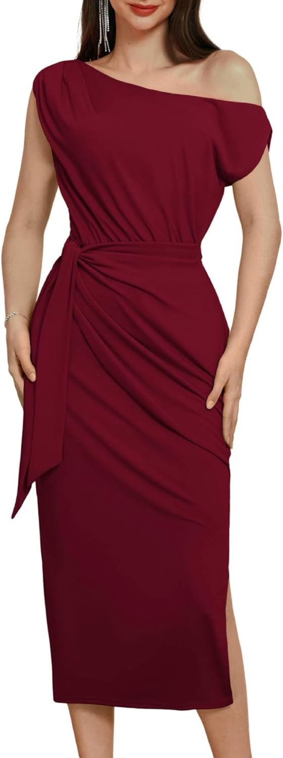 GRACE KARIN 2024 Women' One Shoulder Cocktail Dresses for Evening Party Bodycon Midi Dresses