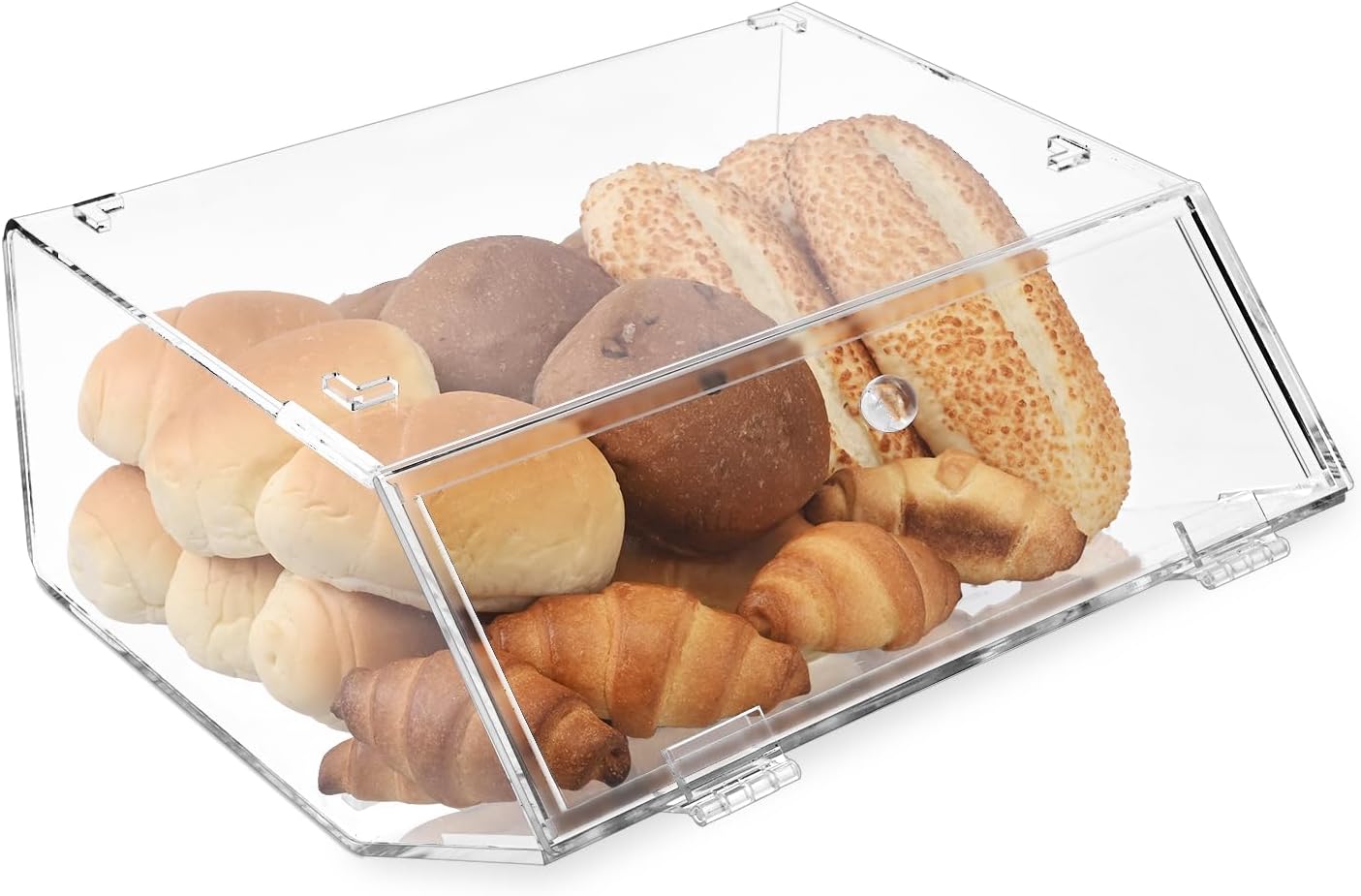 Ikee Design Acrylic Stackable Bakery Case Kitchen Pastry Container Display, Organizer Storage Holder Stand for Bagels, Bread and Muffins with A Hinged, Slanted Door, 11.75 W x 10.25 D x 5.5 H