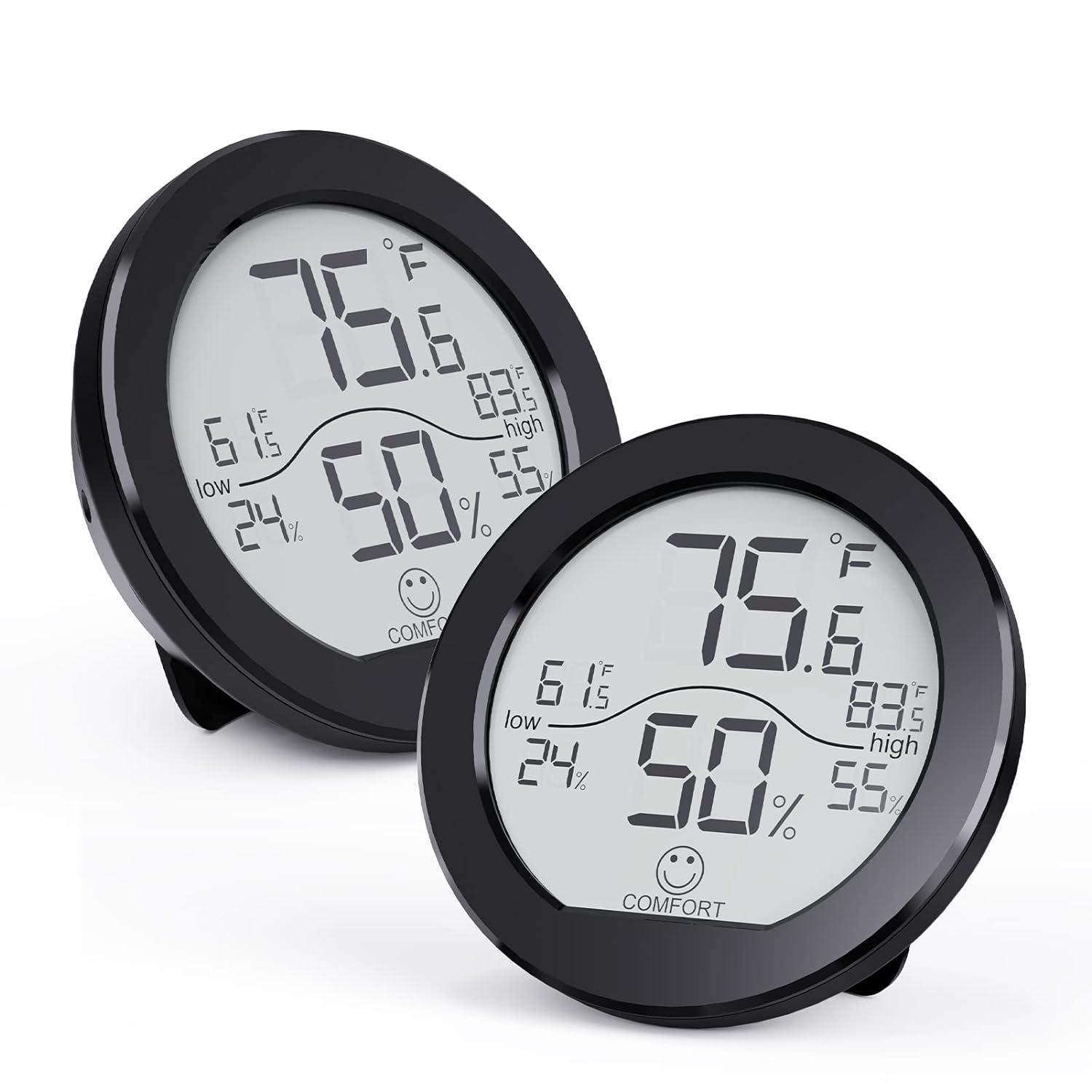 SECRUI Hygrometer Thermometer for Room Temperature Humidity Meter Indoor Thermometer Accuracy Calibration LCD Temperature Sensor with Maximum and Minimum Records, TH1, Black, 2 Pack