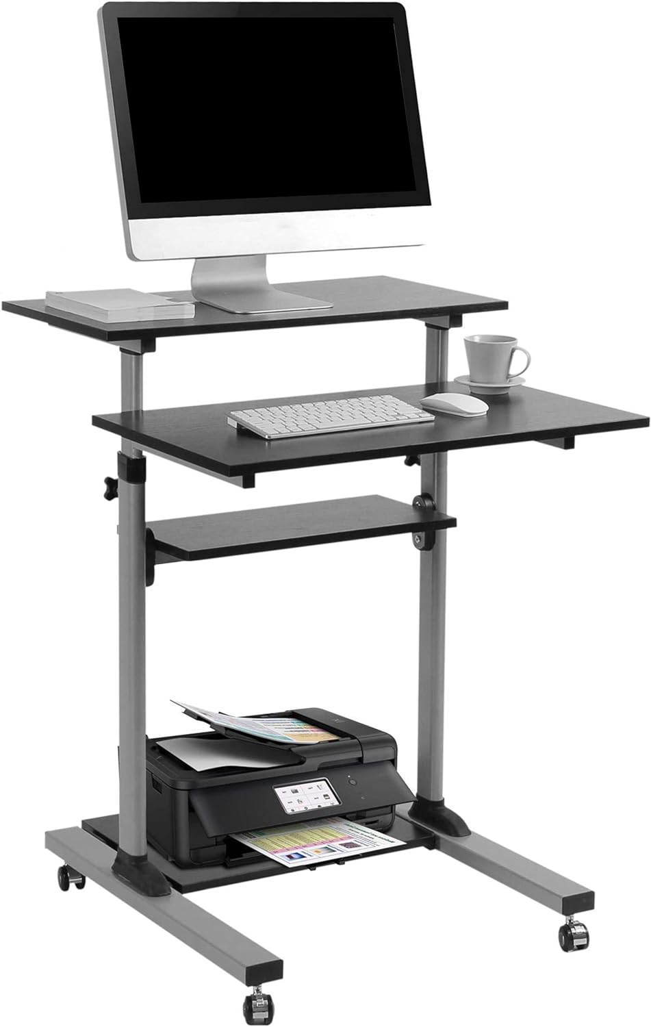 TechOrbits Rolling Desk for Laptop - Standing or Sitting Mobile Computer Cart with Wheels, Adjustable Height & 27.5-inch Surface - Portable Home Office Workstation - Black