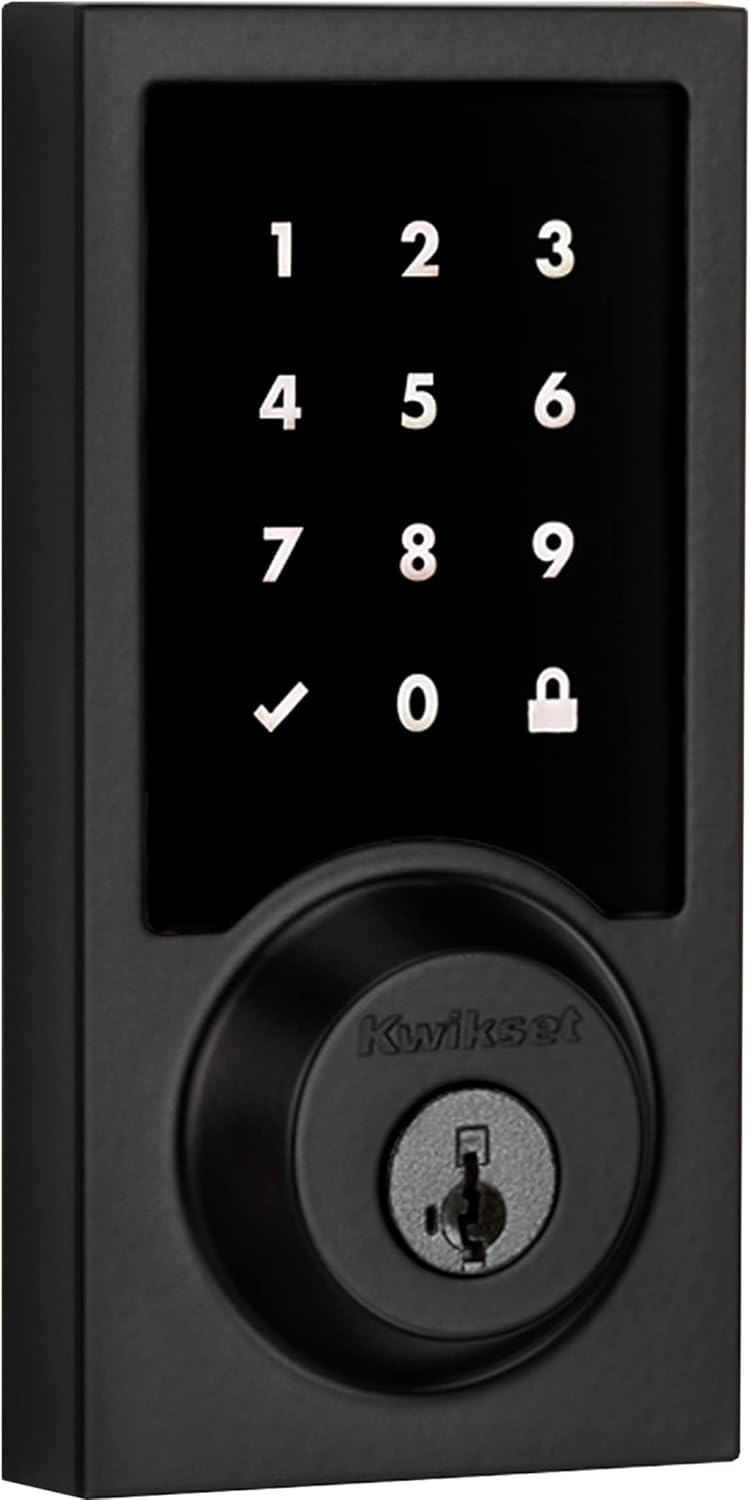 Kwikset SmartCode 916 Z-Wave Smart Lock, Keyless Entry Ring Compatible Door Lock, Touchscreen Electronic Deadbolt, SmartKey Re-Key Security, Smart Hub Required, Contemporary Matte Black