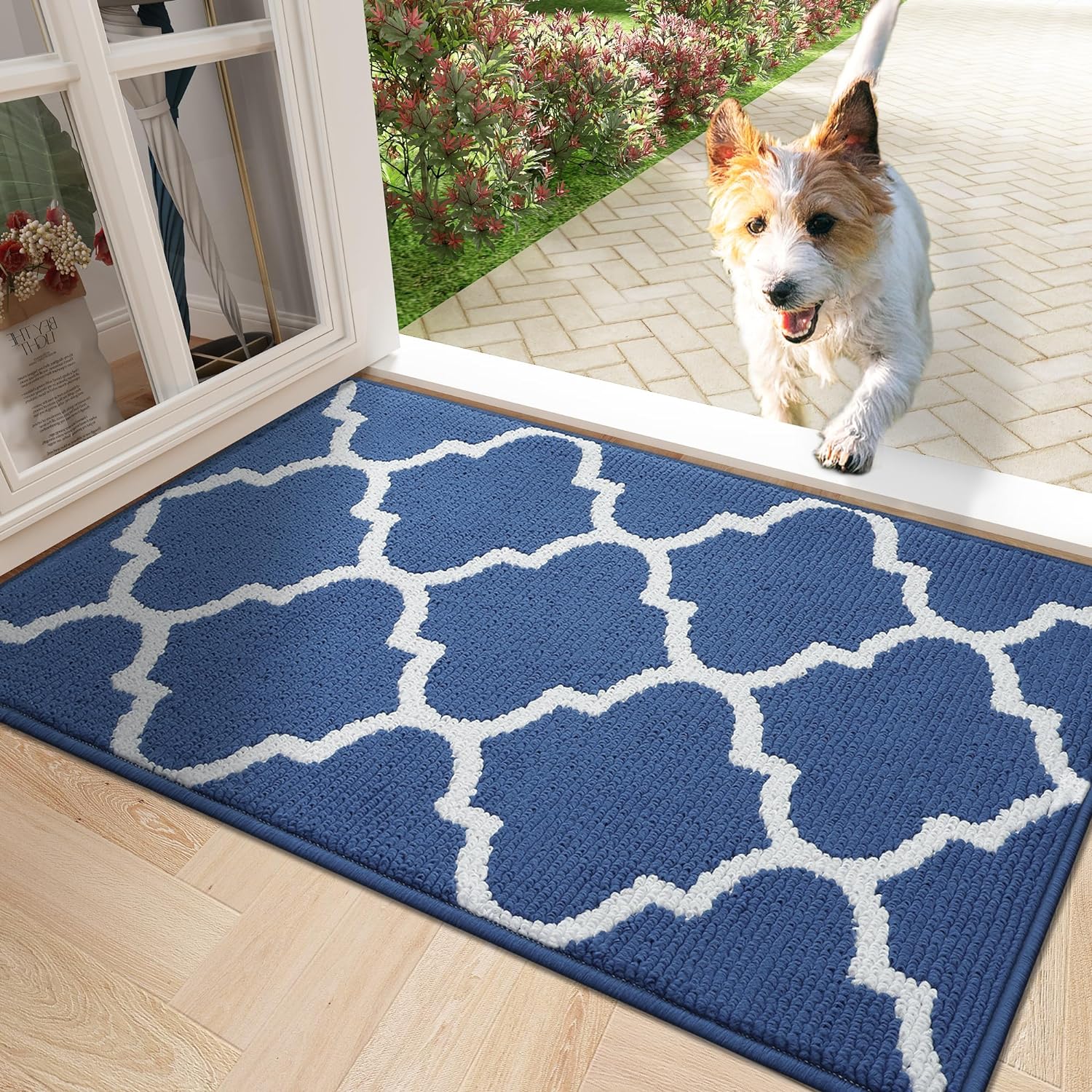 OLANLY Indoor Door Mat, 32x20, Non-Slip Absorbent Resist Dirt Entrance Mat, Washable Low-Profile Inside Floor Mat Doormats for Entryway, Navy