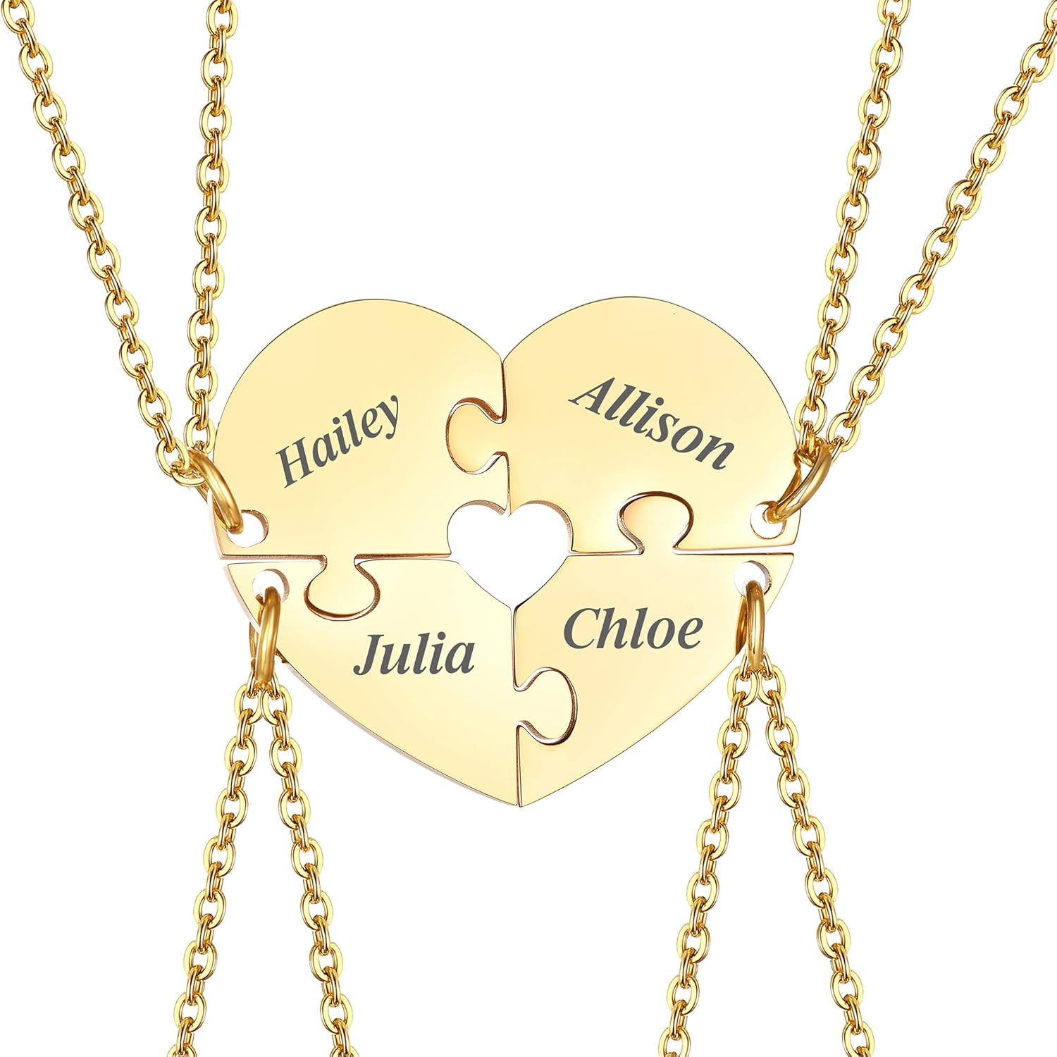 MEALGUET Personalized Name Initial Stainless Steel Heart Shape BFF Puzzle Necklace 2/3/4/5/6 Pcs for Family Love Best Friend Matching Necklace Set