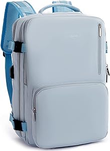 Telena Travel Backpack for Women Large Carry On Backpack Airline Approved Personal Item Backpack with USB Charging Port Waterproof Casual Bag, Light Blue