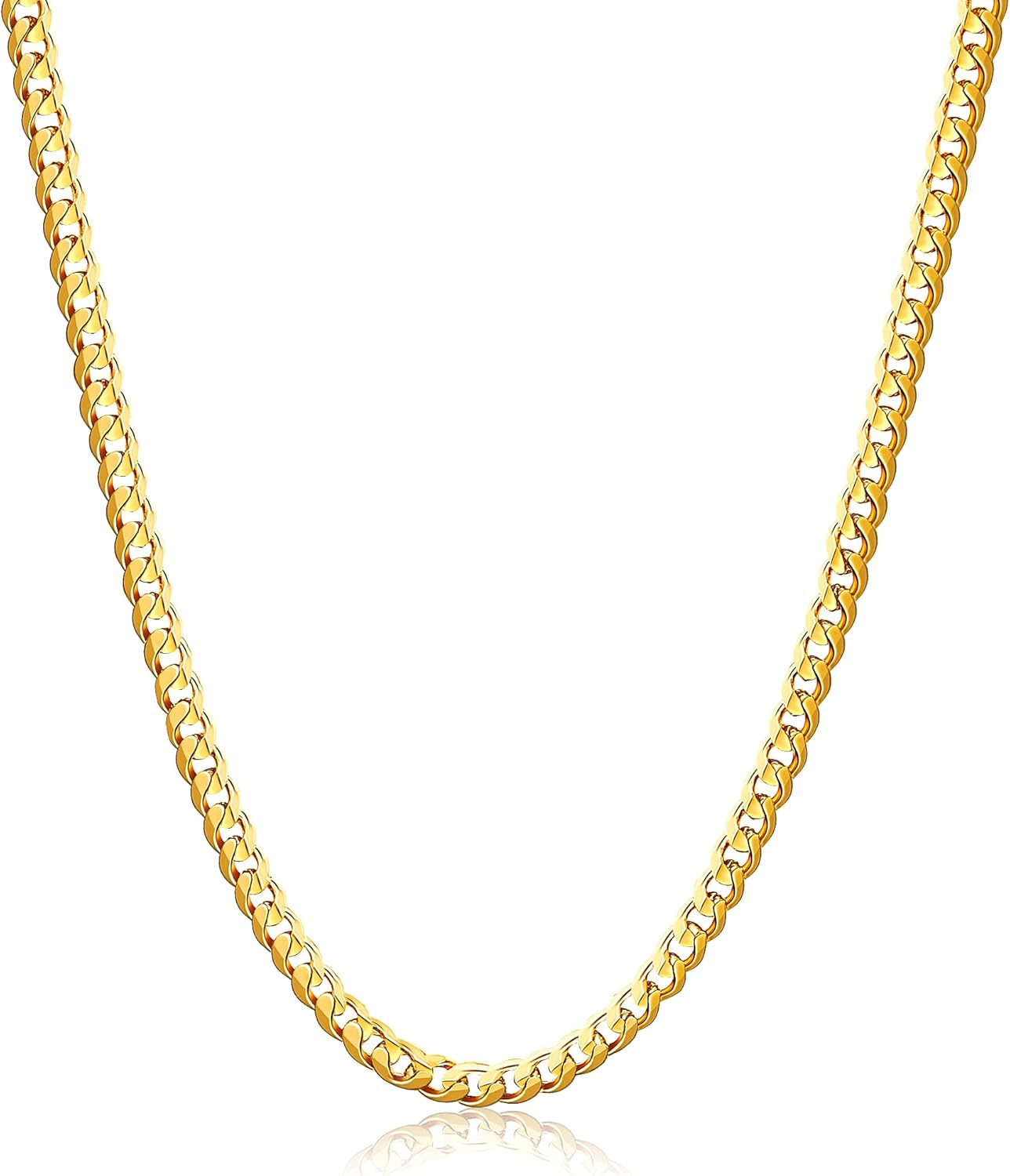 Fiusem 3.5mm Gold Plated Chain for Men, Diamond Cut Stainless Steel Cuban Chain, Miami Cuban Link Gold Chain Necklace for Women Men, Mens Chain 16, 18, 20, 22, 24, 26, 28 Inch