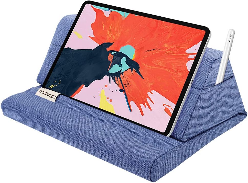 MoKo Tablet Pillow Stand, Soft Bed Pillow Holder, Fits up to 11 Pad, Fit with iPad 10th,iPad Pro 11 2022, New iPad Air 4 10.9/Air 3, iPad Pro 11/10.5/9.7, Mini 5 4, Galaxy Tab S6/ S7 11, Denim Blue