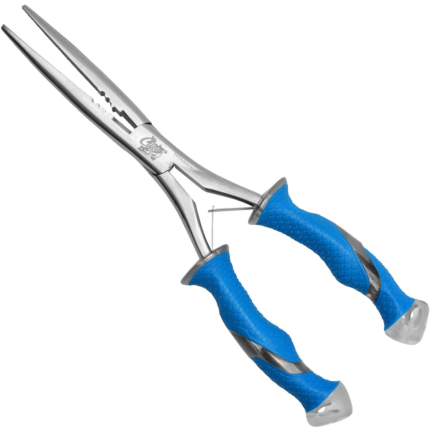 Cuda Long Needle Nose Pliers with Integrated Crimper and Titanium, Fluorocarbon and Mono Cutters, Blue, 10.25-Inch, (18113)