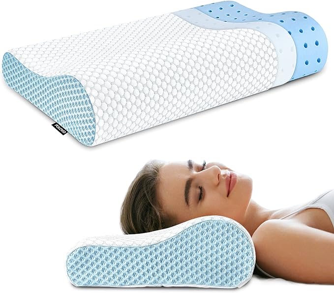 Memory Foam Pillow for Sleeping, Ergonomic Contour Cervical, Neck Support Orthopedic Bed Pillow for Neck Pain Relief, Side Back Stomach Sleeper