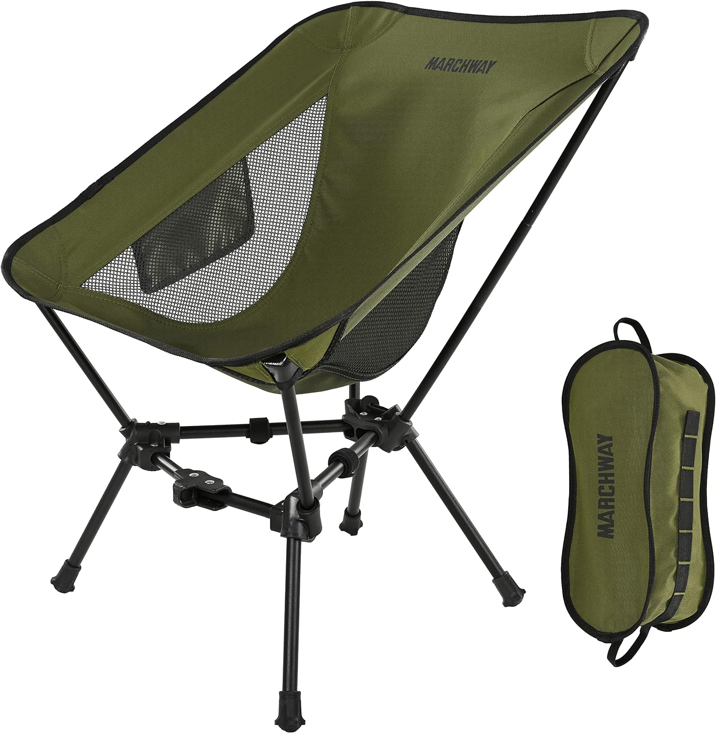 MARCHWAY Lightweight Folding Camping Chair, Stable Portable Compact for Outdoor Camp, Travel, Beach, Picnic, Festival, Hiking, Backpacking, Supports 330Lbs (Green)