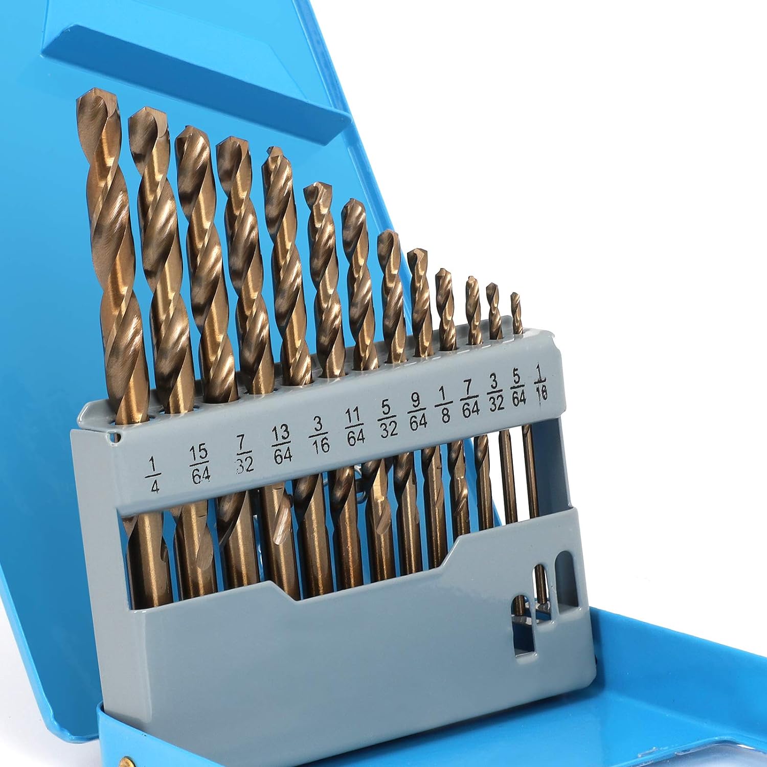 COMOWARE Cobalt Drill Bit Set- 13Pcs M35 High Speed Steel, Twist Jobber Length for Metal, Cast Iron and Wood Plastic with Metal Indexed Storage Case, 1/16-1/4