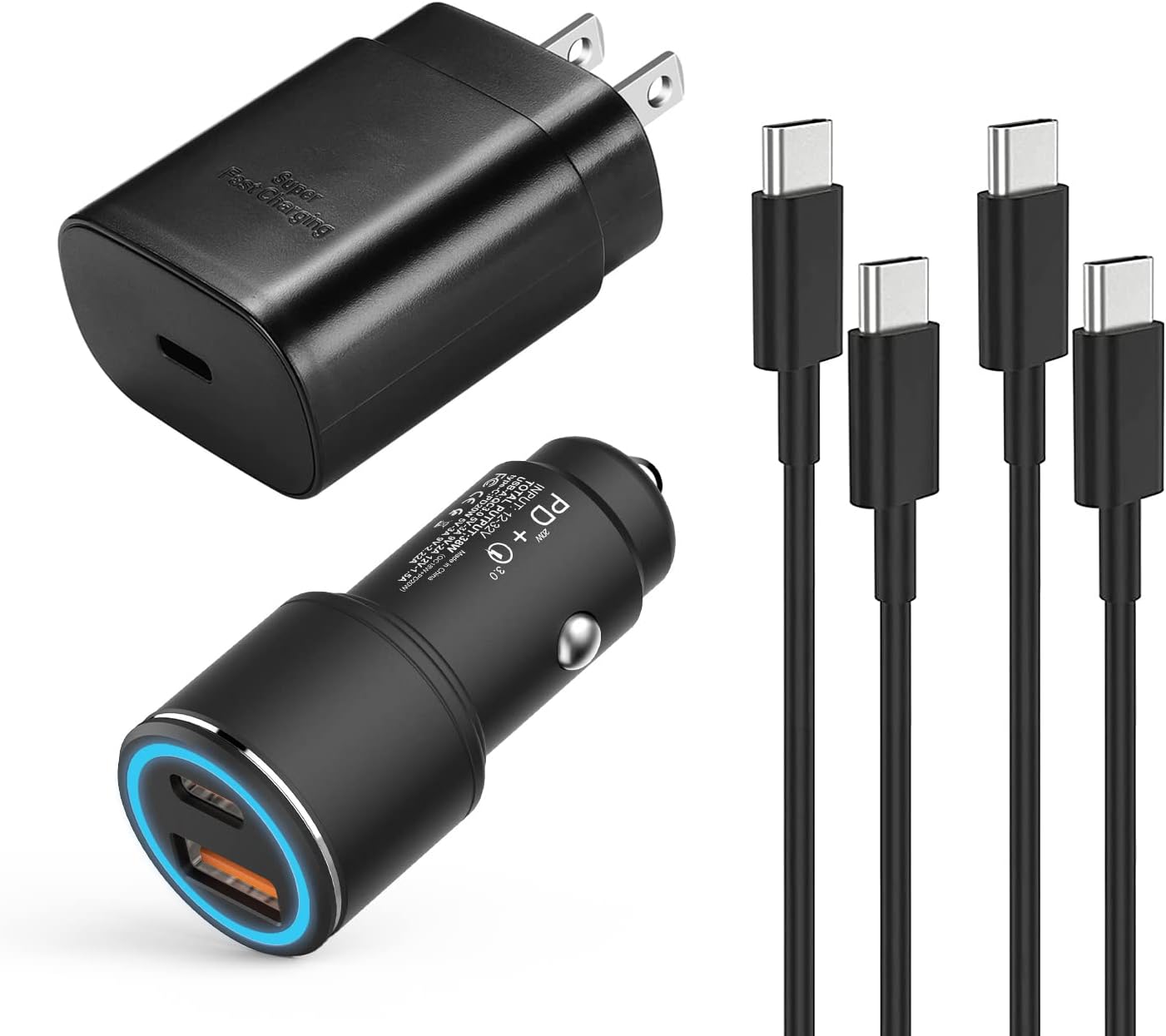 Samsung Super Fast Charger Type C Kit,25W PD USB C Wall/Car Charger for Samsung Galaxy S24/S23/S22/S21/S20/Plus/Ultra/FE/Note 20/10/A71,2020/2018 iPad Pro/Air,with 2X USB C-to-C Cable(5ft)