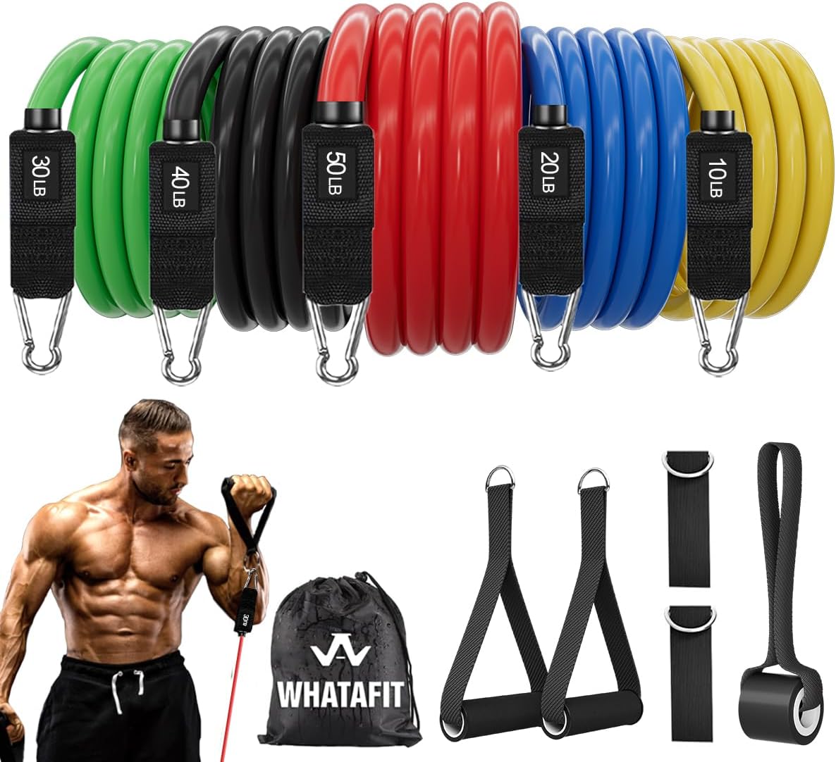 WHATAFIT Resistance Bands, Exercise BandsResistance Bands for Working Out, Work Out Bands with Handles for Men and Women Fitness, Strength Training Home Gym Equipment