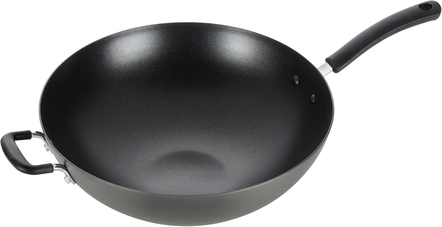 T-fal Ultimate Hard Anodized Nonstick Wok 14 Inch, Oven Broiler Safe 350F, Non Stick Stir-Fry Pan, Cookware, Pots and Pans, Kitchen, Versatile Deep Frying, Saut, Braise, Stew, Dishwasher Safe, Black