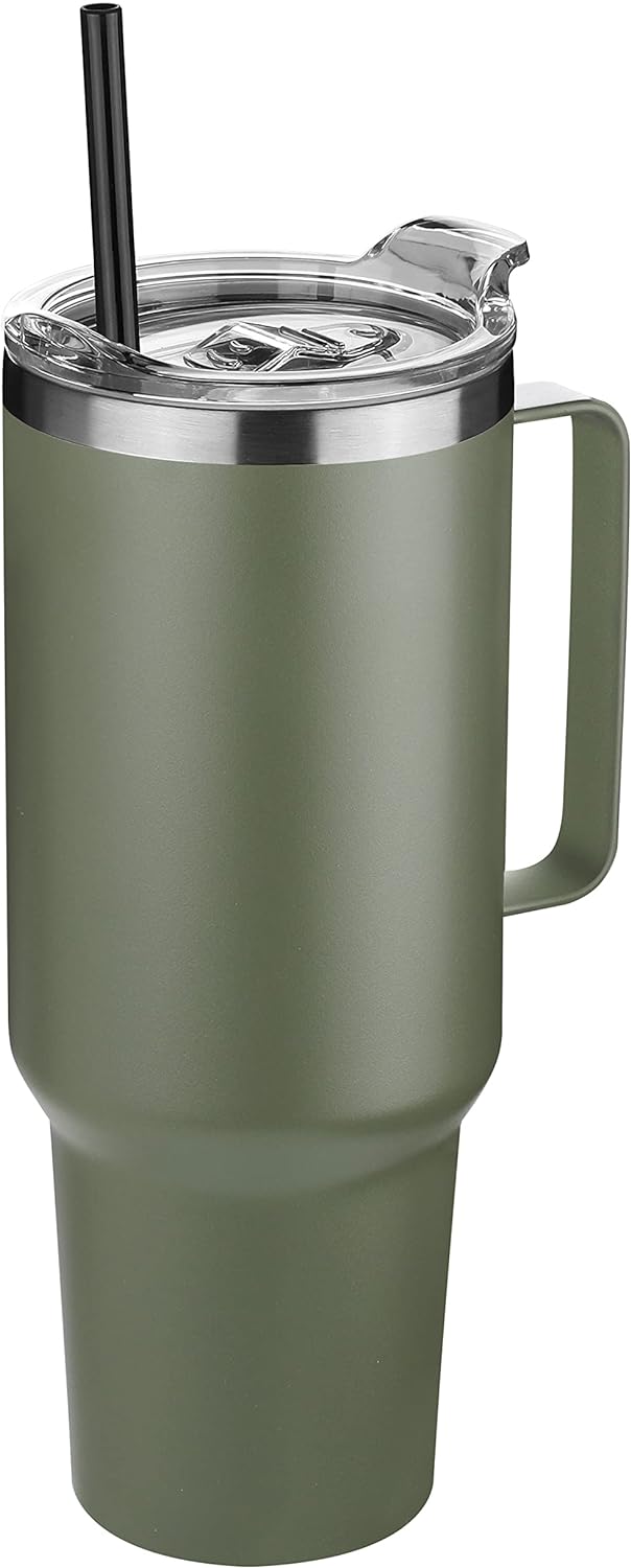 HASLE OUTFITTERS 40 oz Stainless Steel Tumbler with Handle, Vacuum Insulated Tumblers Bulk, Reusable Double Wall Travel Coffee Mug, Durable Powder Coated Water Bottle(Army Green, 1)