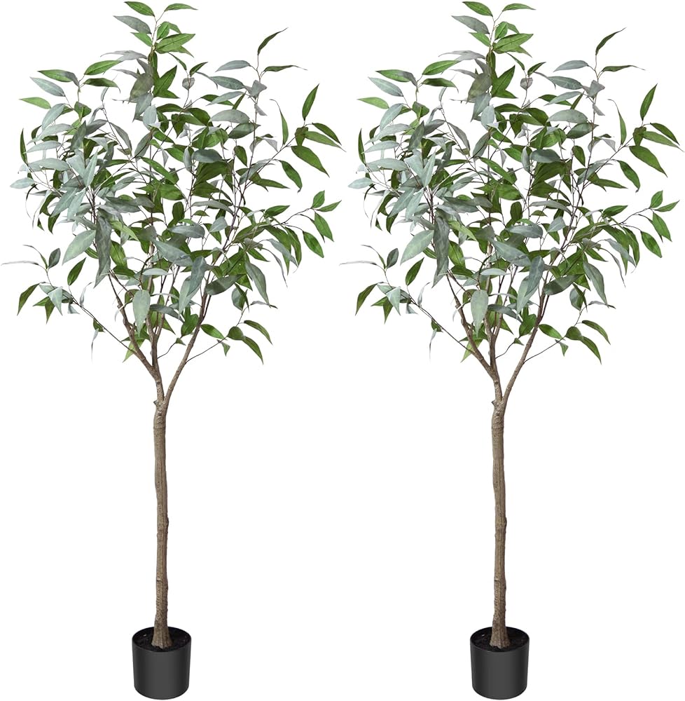 Artificial Eucalyptus Tree 6FT,Tall Fake Eucalyptus Plants Large Faux Trees Artificial Silk Plants for Home Decor Indoor Outdoor Office Gift Ornaments, Set of 2