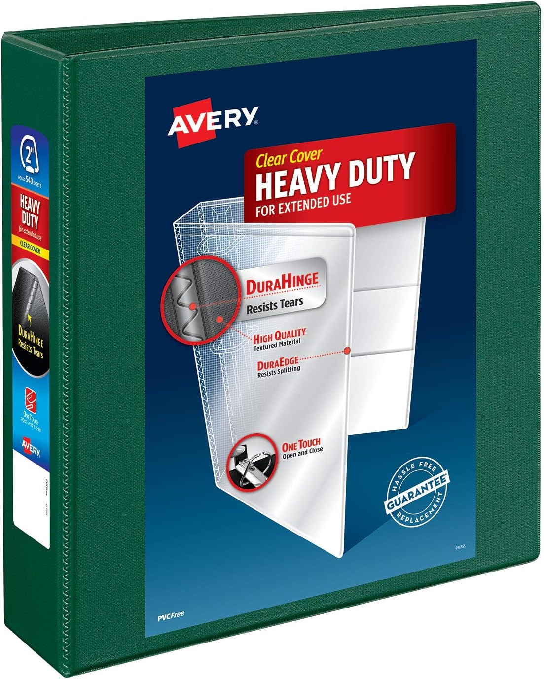 Avery Heavy-Duty View 3 Ring Binder, 2 One Touch EZD Rings, 1 Green Binder (79683)