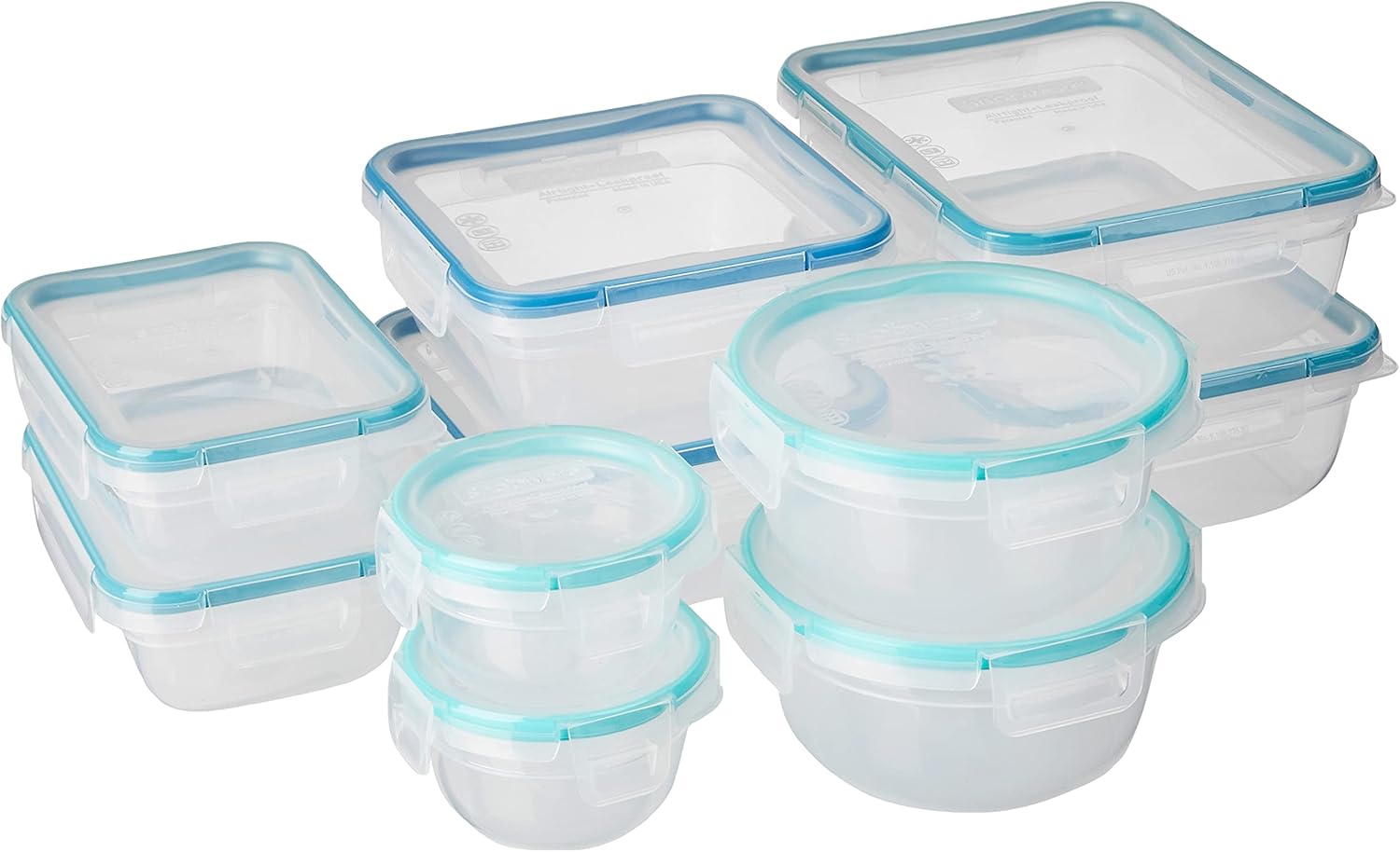 Snapware Total Solution 20-Pc Plastic Food Storage Containers Set, 8.5-Cup, 5.5-Cup, 4-Cup, 3-Cup, and 1.2-Cup Meal Prep Containers, BPA-Free Lids with Locking Tabs