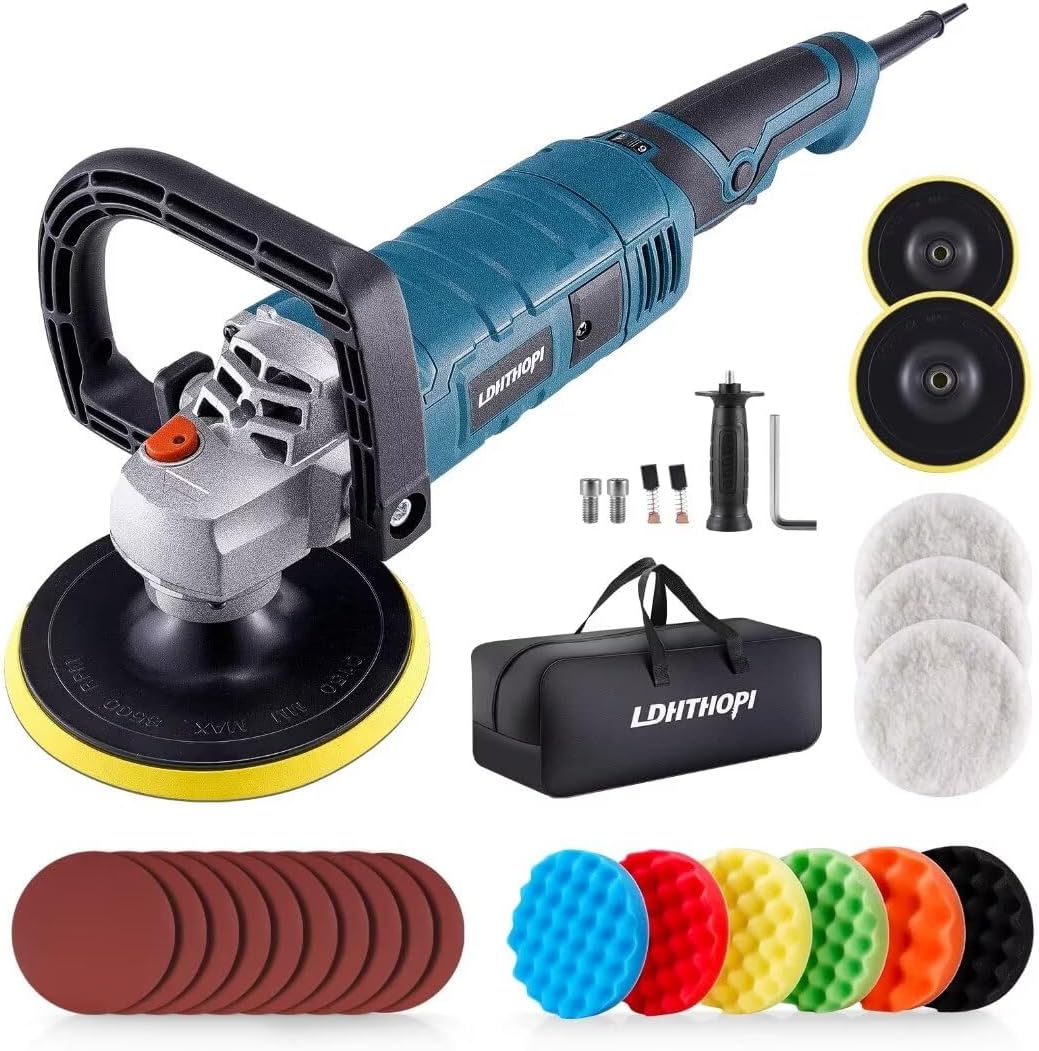 Buffer Polisher, 1600W 7 Inch/6 Inch Rotary Buffer Polisher Waxer, 7 Variable Speed 1000-3500 RPM, Detachable Handle for Car, Boat Sanding, Polishing, Waxing