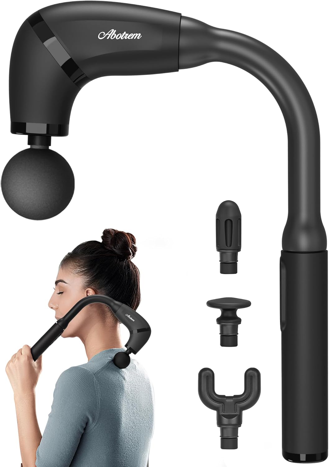 Massage Gun with Upgraded Extension Handle and LED Screen, Percussion Back Massagers Handheld Deep Tissue with 4 Massage Heads and 6 Speed Levels, Handheld Massage Gun for Back Neck Shoulder