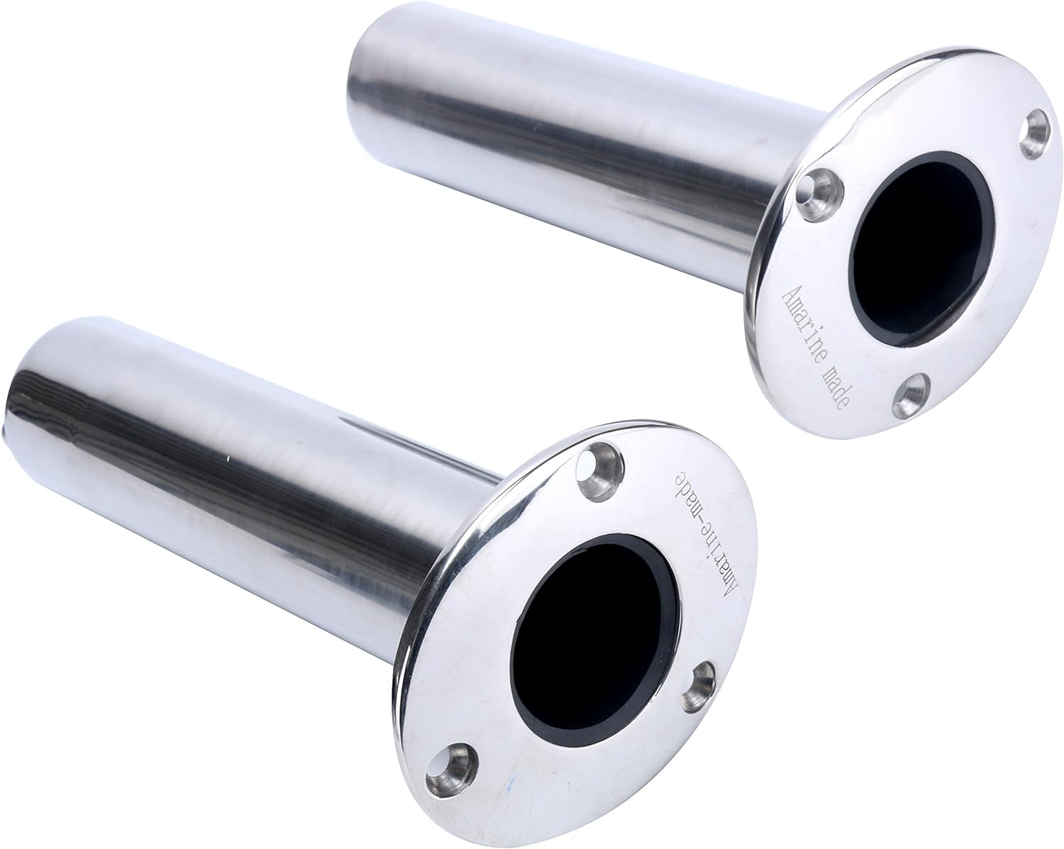 (Set of 2) Heavy Duty Stainless Steel 316 Deluxe Rod Holders with Drain, Flush Mount Fishing Rod Pole Holders, 90 Degree