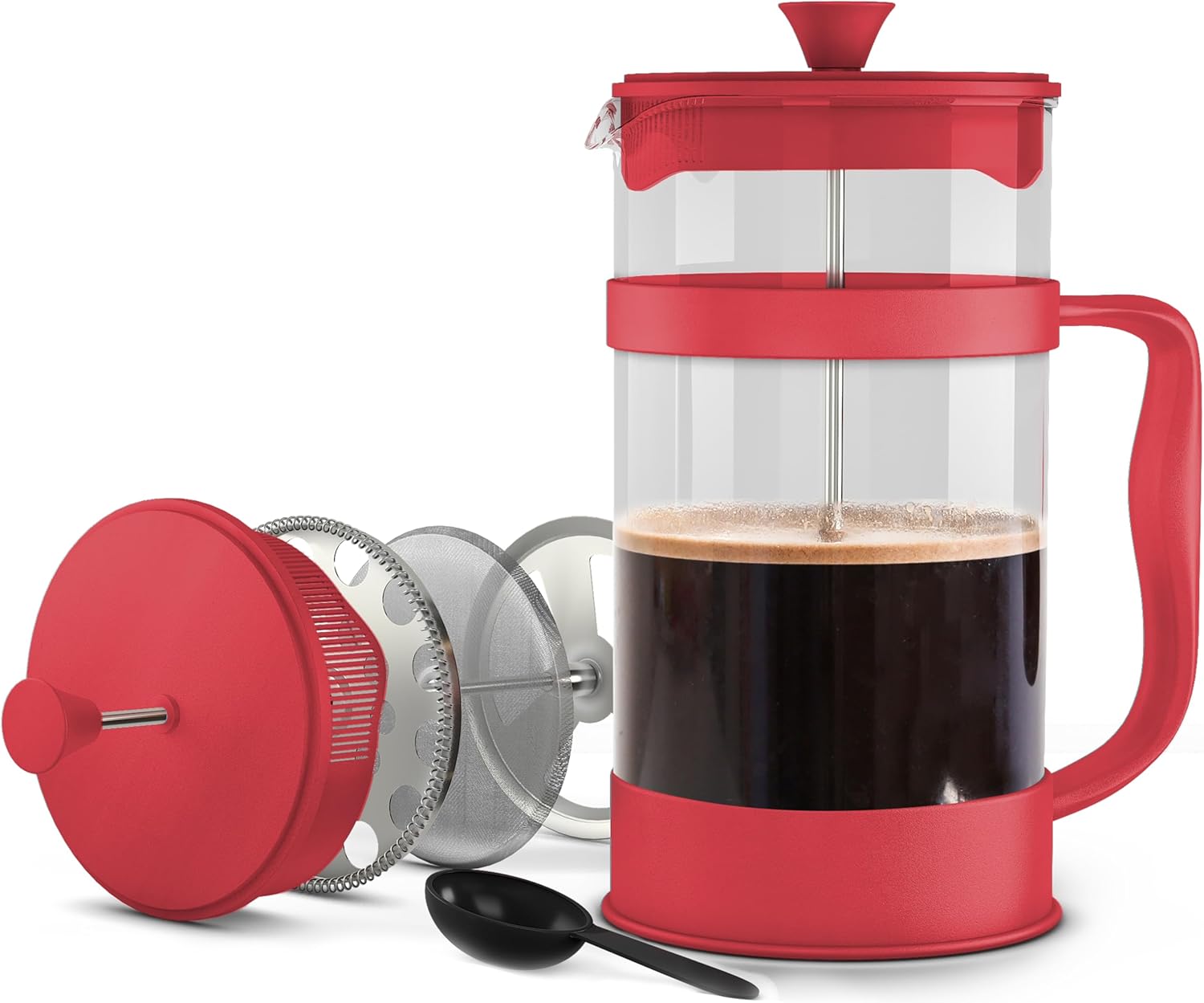 Utopia Kitchen 51 Ounce 1.5 Liter French Press Coffee Maker, Tea Maker, Travel Coffee Presses, Heat Resistant Thickened Borosilicate Coffee Pot for Camping Travel Gifts, Red Pack of 1