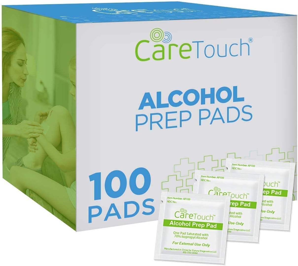 Care Touch Alcohol Wipes - Individually Wrapped Alcohol Prep Pads with 70% Isopropyl Alcohol, Great for Medical & First Aid Kits - Sterile, Antiseptic 2-Ply Rubbing Alcohol Pads - 100 Count