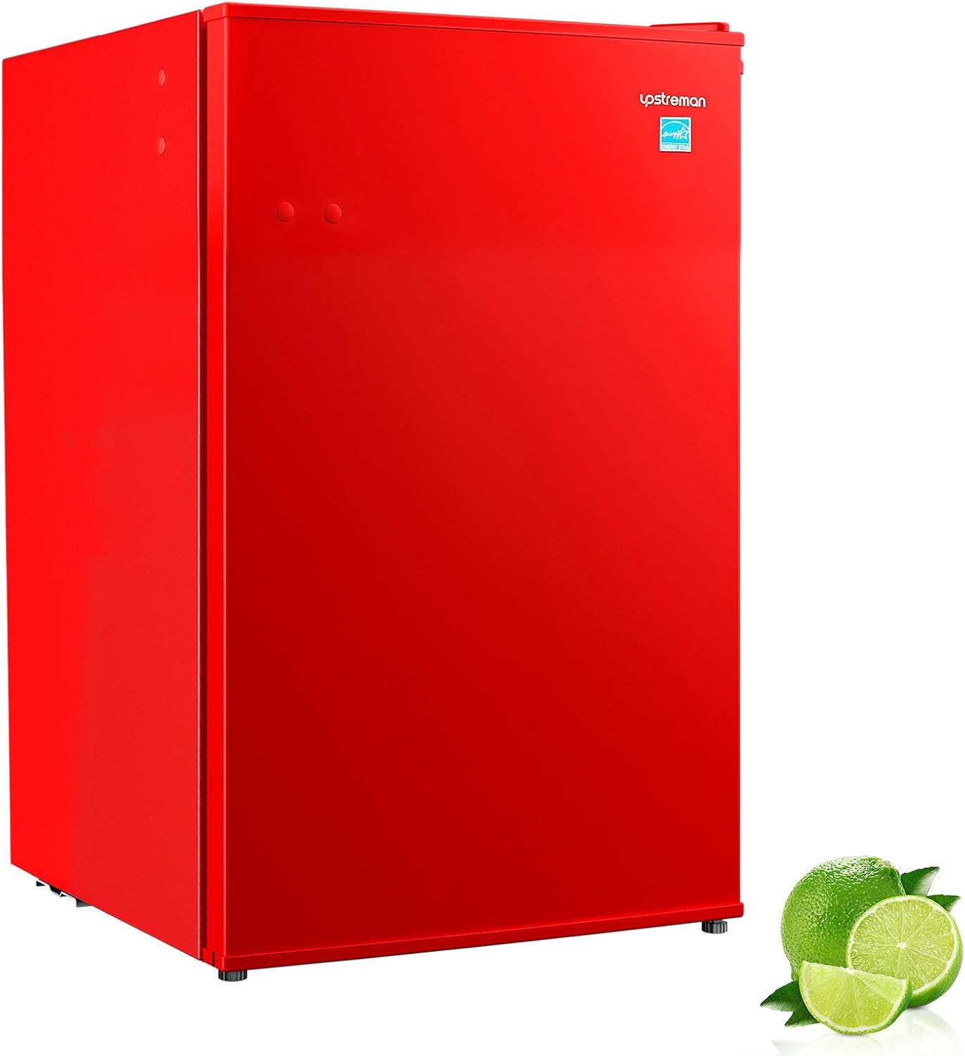 Upstreman 4.5 Cu Ft Retro Compact Refrigerator, Mini Fridge with Freezer for Bedroom, Adjustable Thermostat, Side Bottle Opener, Small Fridge for Office, Bedroom, Dorm, Bar, Red-CR45