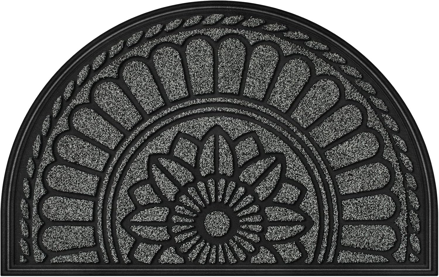 Mibao Half Round Door Mat, Non-Slip Welcome Entrance Way Durable Rubber Low-Profile Heavy Duty Doormat, Half Circle Mats for Garage, Patio, High Traffic Areas, 24 x 36, Gray