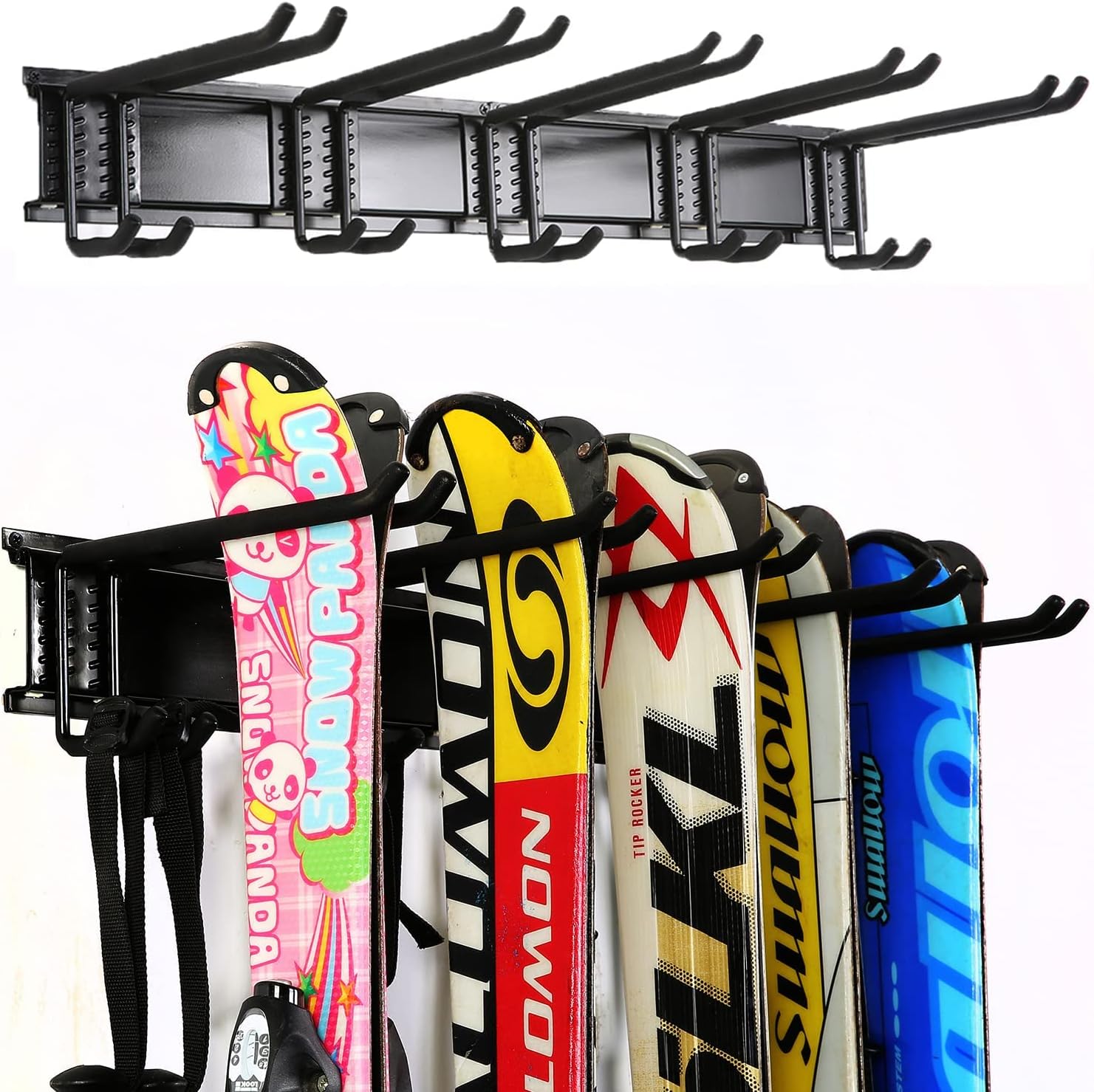 Ultrawall 24-Inch Wall Mounted Ski Rack, Holds Up to 300lbs, Powder-Coated Steel with Rubber Coating, Customizable Spacing, Easy Installation