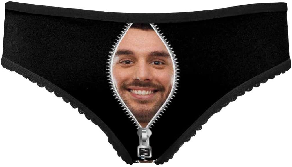 Custom Zipper Photo Boyfriend Husband Face on Women' All Over Print High-Cut Briefs Panties