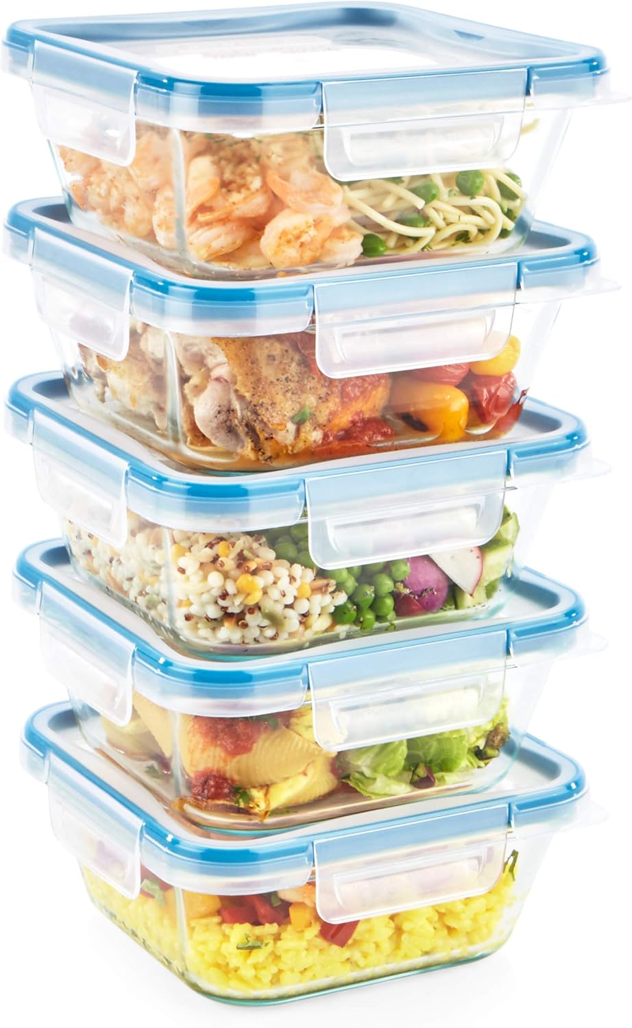 Snapware Total Solution 10-PC (4-Cup) Square Glass Food Storage Container Set with Plastic Lids, Medium Size Set of 4-Cups, BPA-Free Lids with Locking Tabs, Microwave, Dishwasher, and Freezer Safe