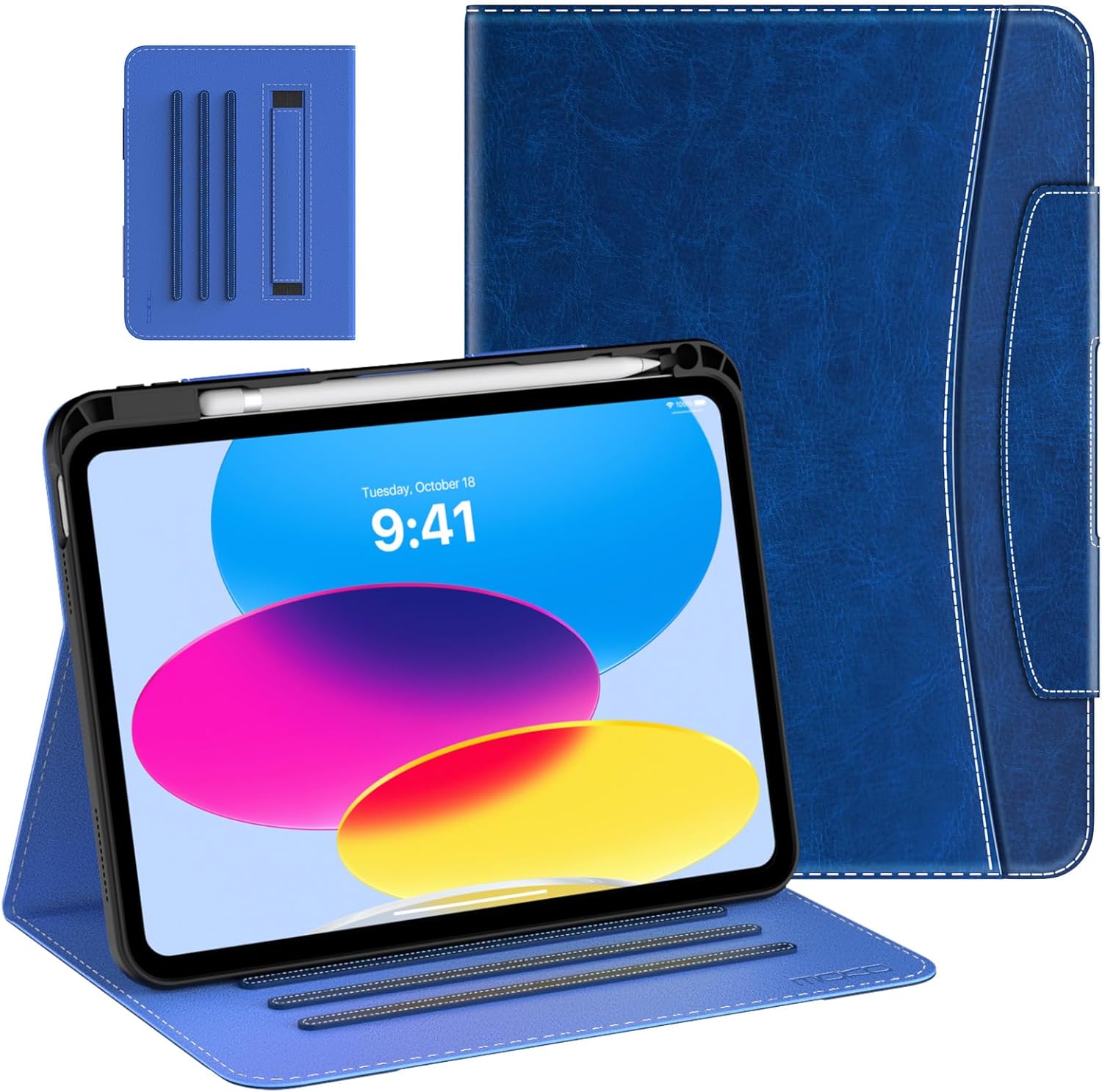 MoKo for iPad 10th Generation Case iPad 10.9 Inch Case 2022 with Pencil Holder, Multi-Angle Viewing iPad Case 10th Generation with Soft TPU Back Hand Strap for iPad 10th Gen 2022, Dark Blue