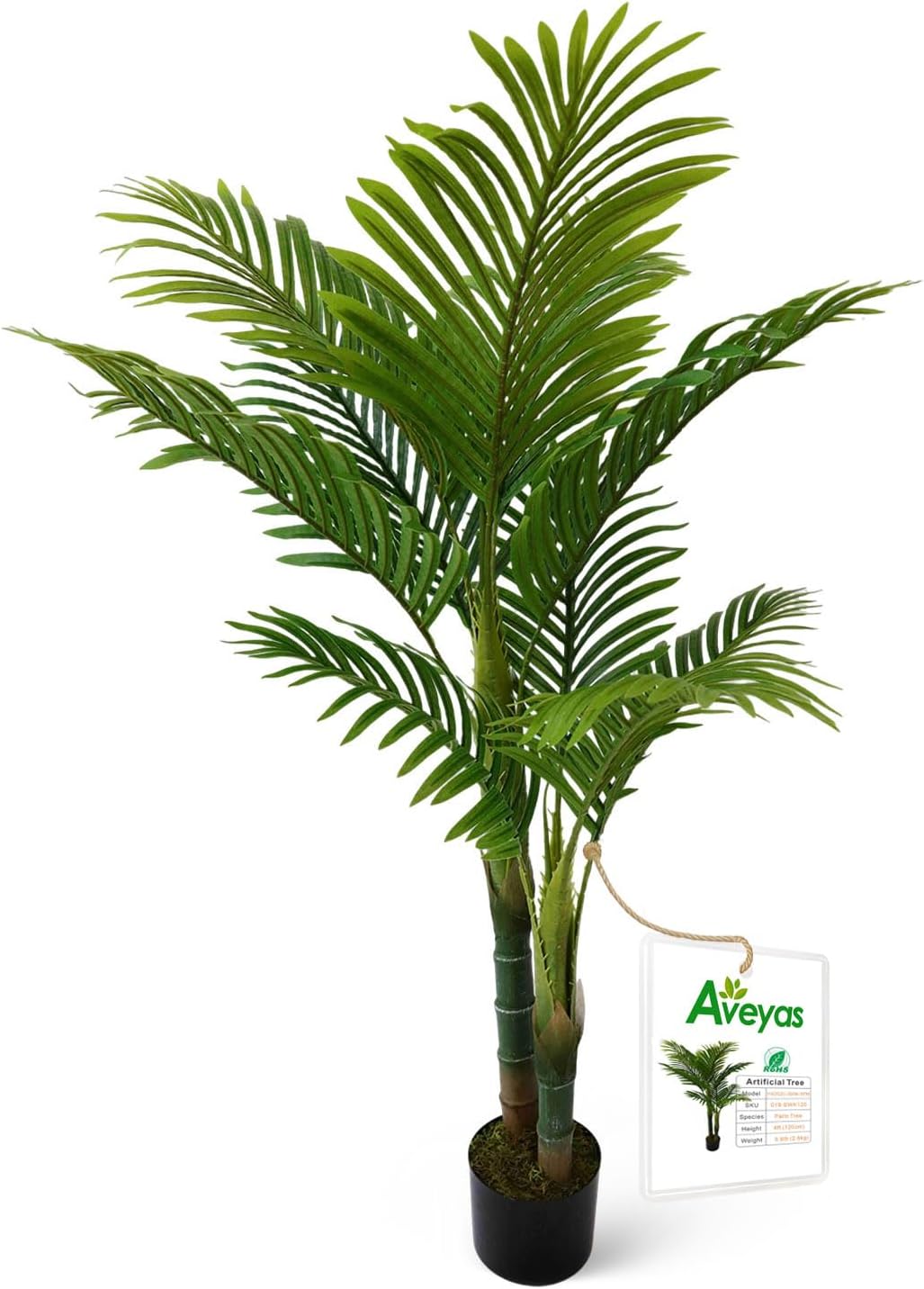 Aveyas 4ft Artificial Palm Tree for Home Decor, 4 Feet Faux Plant Fake Silk Tropical Kentia Areca Trees with Pot for Indoor Outdoor House Living Room Office Garden (4 ft Tall)