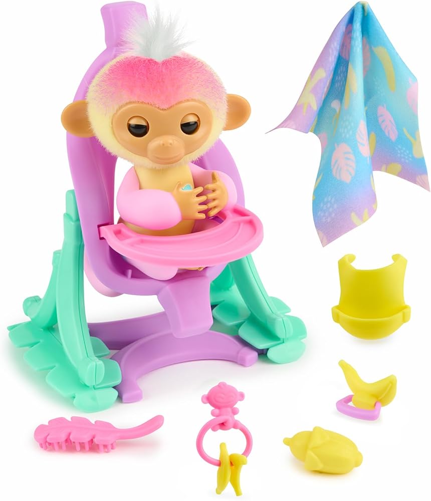 2023 Interactive Baby Monkey Nursery Playset  Jas with 2-in-1 Cradle and High Chair, and 6 Accessories (Ages 5+)