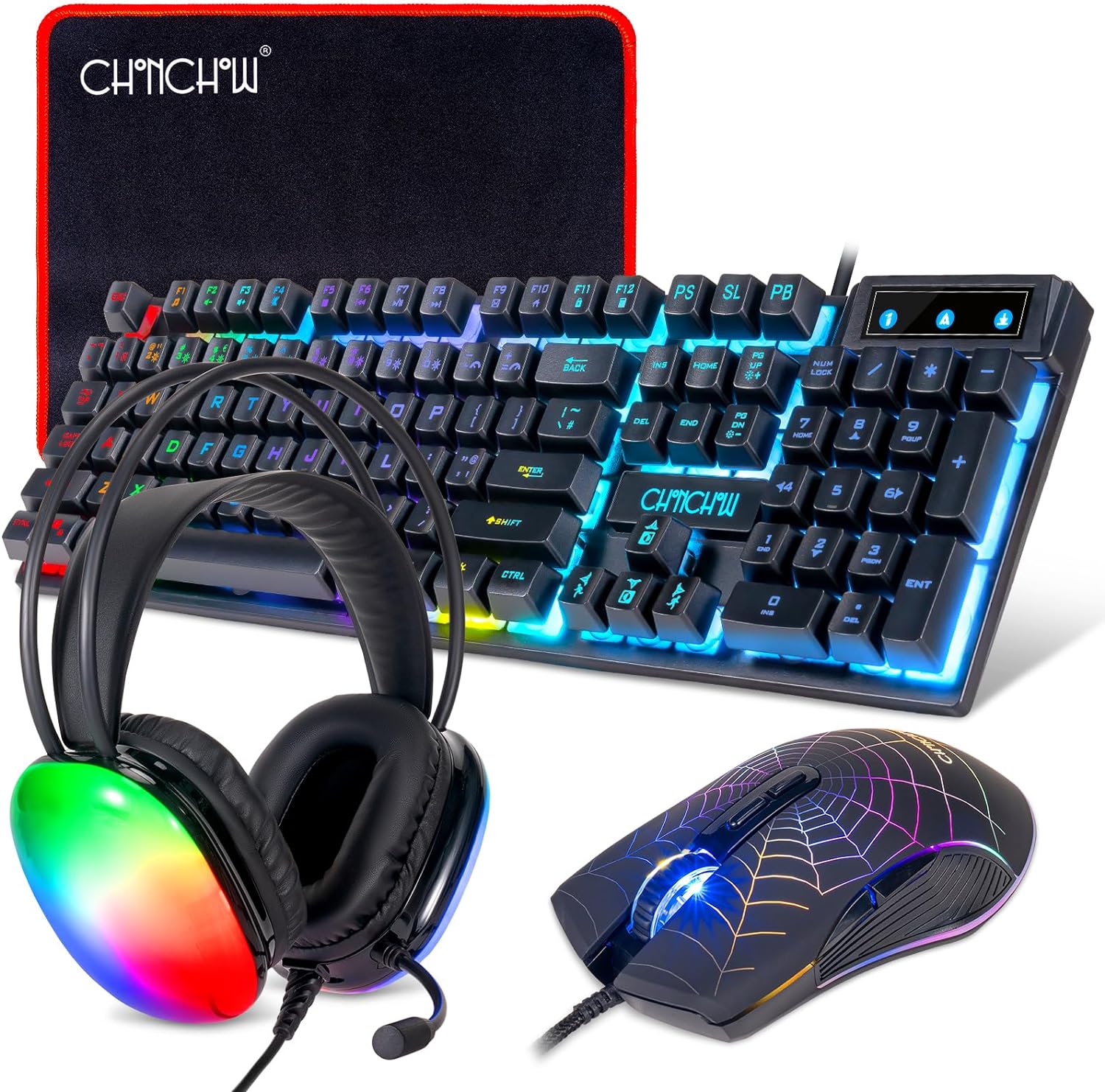 Gaming Keyboard Mouse and Headset with mic Combo USB Wired RGB Backlit Gamer Bundle Compatible with PC Windows 7/8/10/11 Xbox one PS4 PS5(Black)