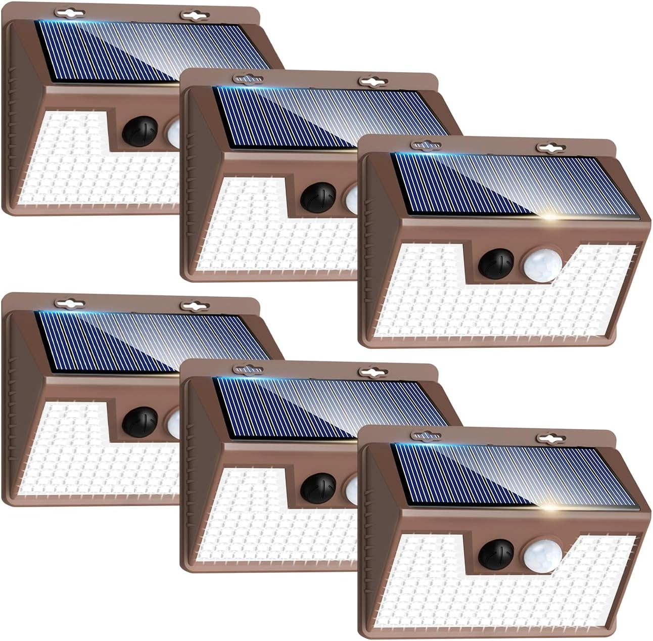 Peasur Solar Lights Outdoor Waterproof [6 Pack/140LED/Brown], Ultra-Bright Solar Motion Lights Outdoor, 3 Mode Solar Fence Lights Wall Lights, Solar Security Lighting for Garden Yard Step Outside