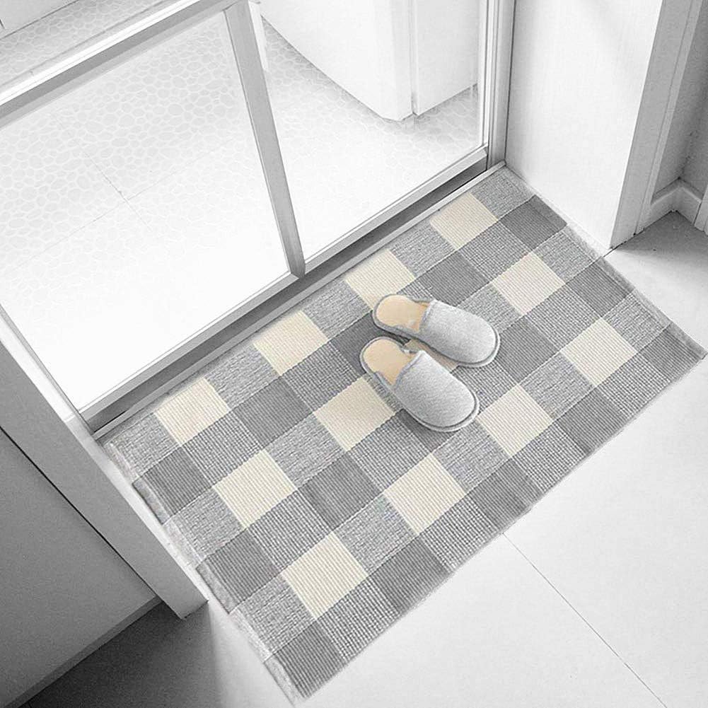 Ukeler Grey Buffalo Check Rug 43''×27.5'' Perfect Size for Layered Door Mats, Customized Size for Hello Welcome Doormat