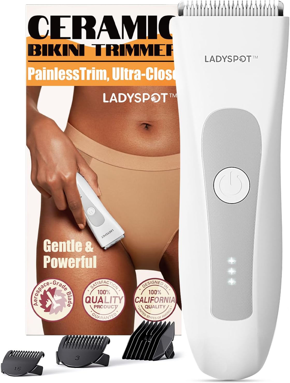 Bikini Trimmer for Women Pubic Trimmer for Women - Electric Body Hair Trimmer Shaver Razor for Women' Body Groomer, LADYSPOT Replaceable Hypoallergenic Ceramic Blade,Wet/Dry(White Women' Version)