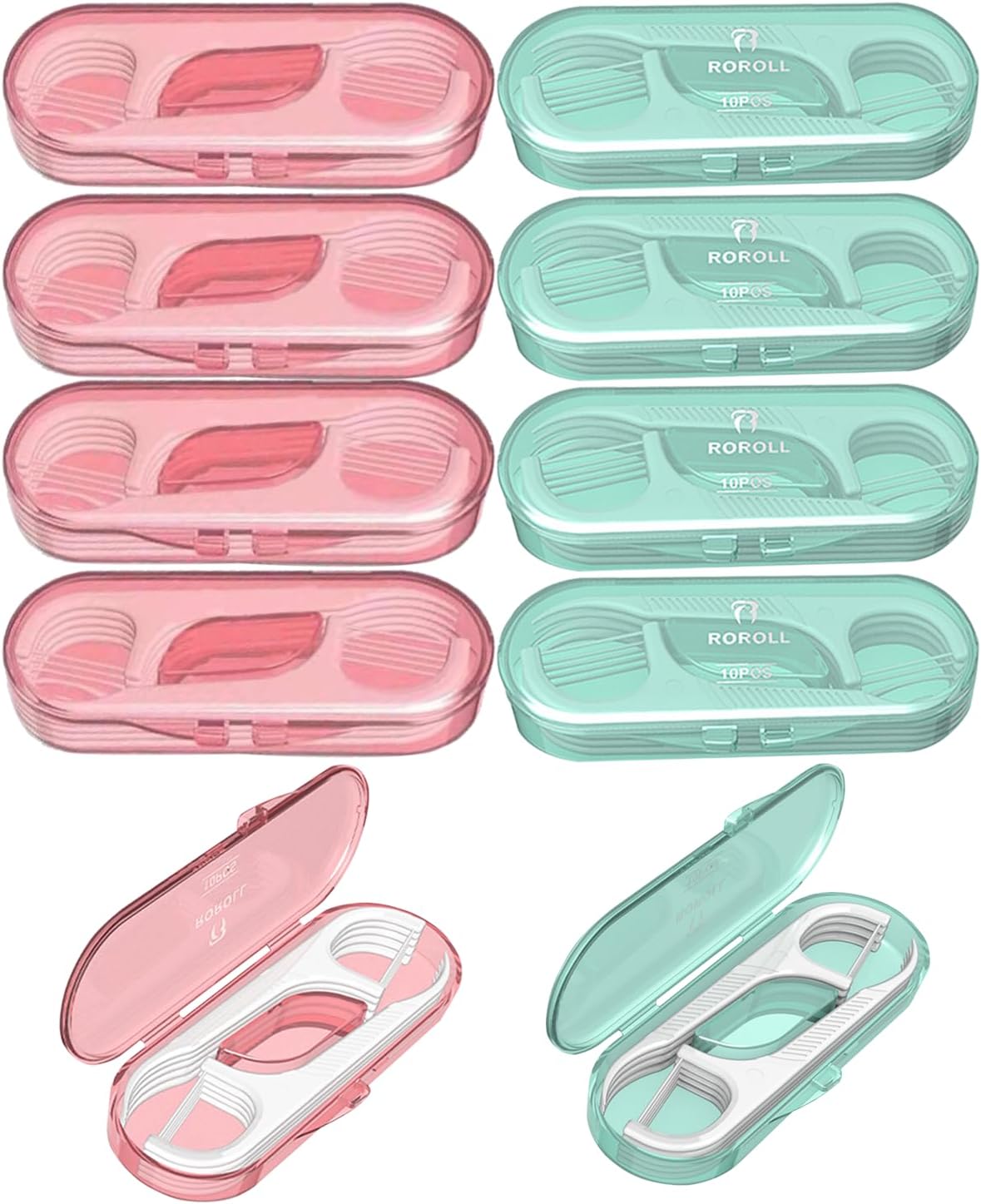 10 Pieces Holy Rose Travel Dental Floss Case-Micro Floss ToothPicks-Portable Flosser Picks Cases Contains Floss Stick 100 Count Sealed Storage for Teeth Cleaning (Green Pink)