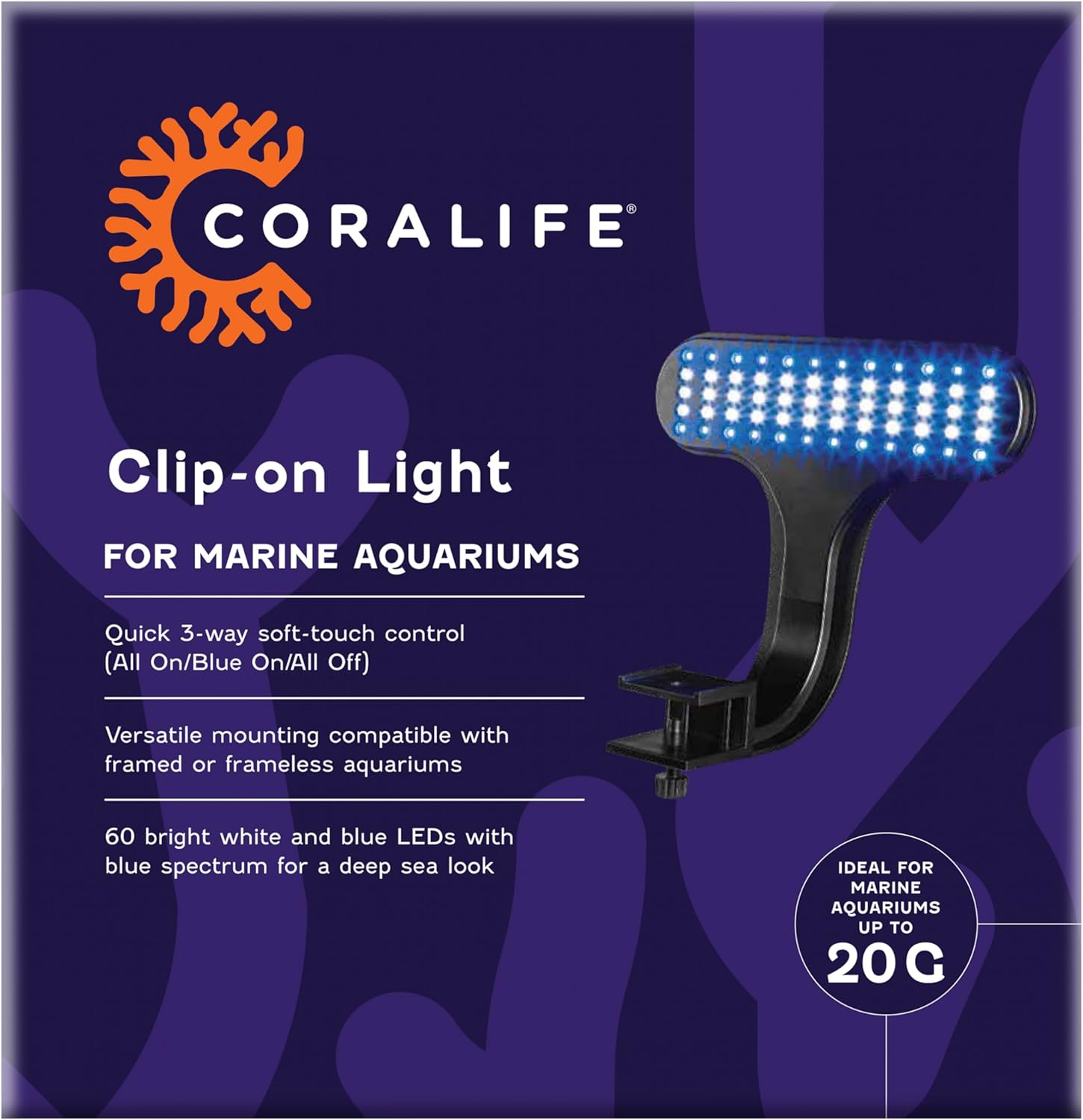 Coralife Aquarium Fish Tank Marine Salt Water Clip-On LED Light