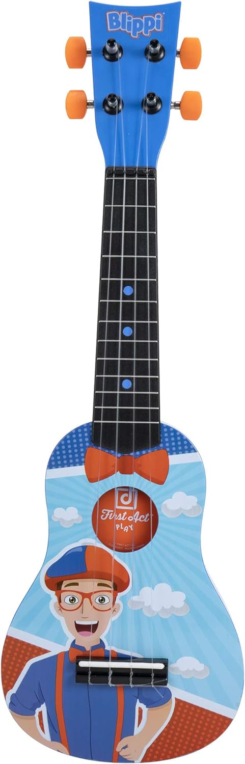 My older son has beginner guitars and my toddler always get upset because he doesnt have one. I ordered this one for him for Christmas because he also loves blippi and I am so excited to give this to him! Its great quality! The colors are vibrant and the strings are plastic so there is no chances of tiny fingers being cut by metal strings! Love this!!!!
